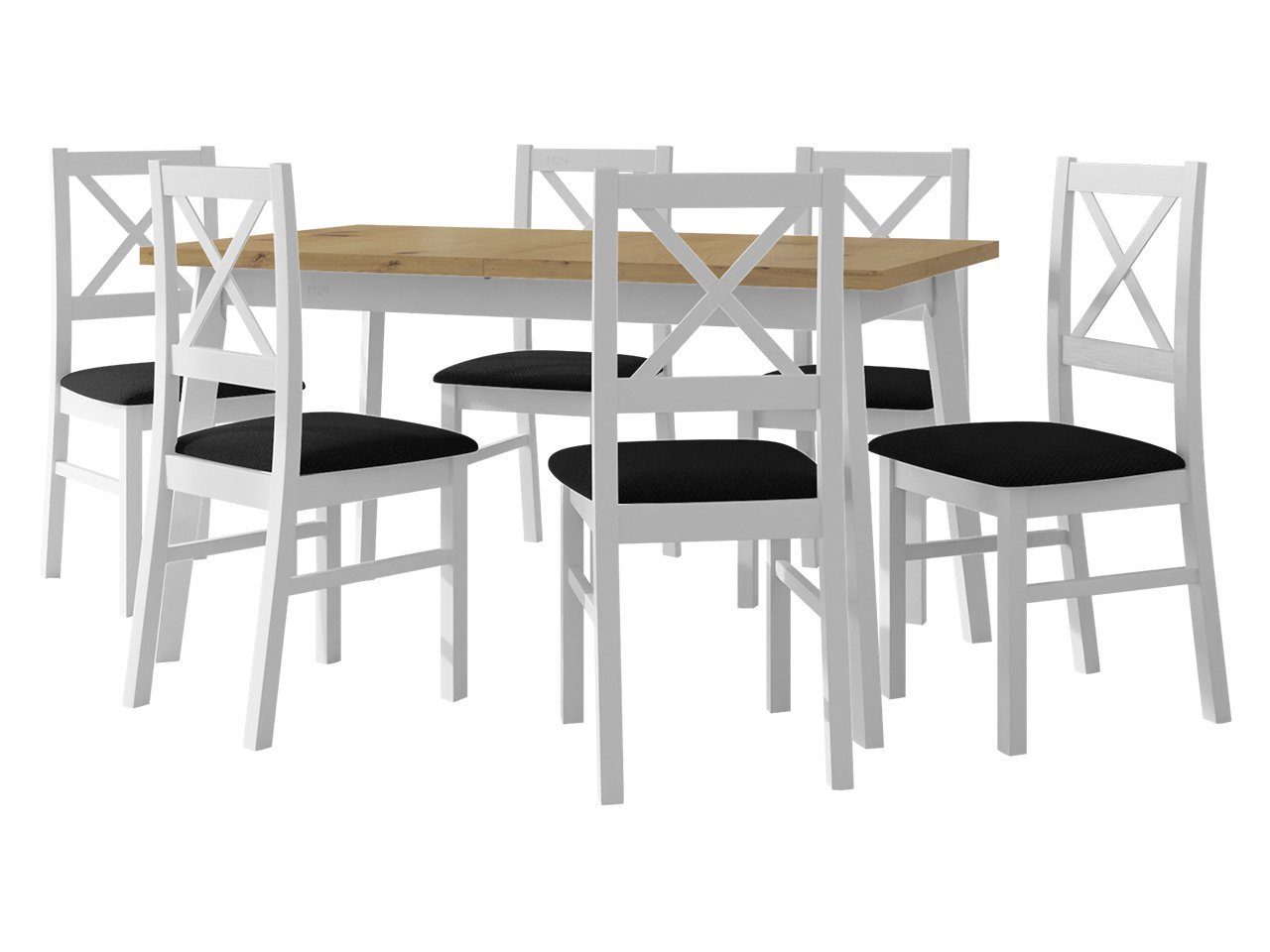 MIRJAN24 Essgruppe für Nilo Tischplatte Oslo 6x V, Stühle Esstisch (7er-Set, sich Einlegeplatte den DR-011, XI), Tisch der befinden unter