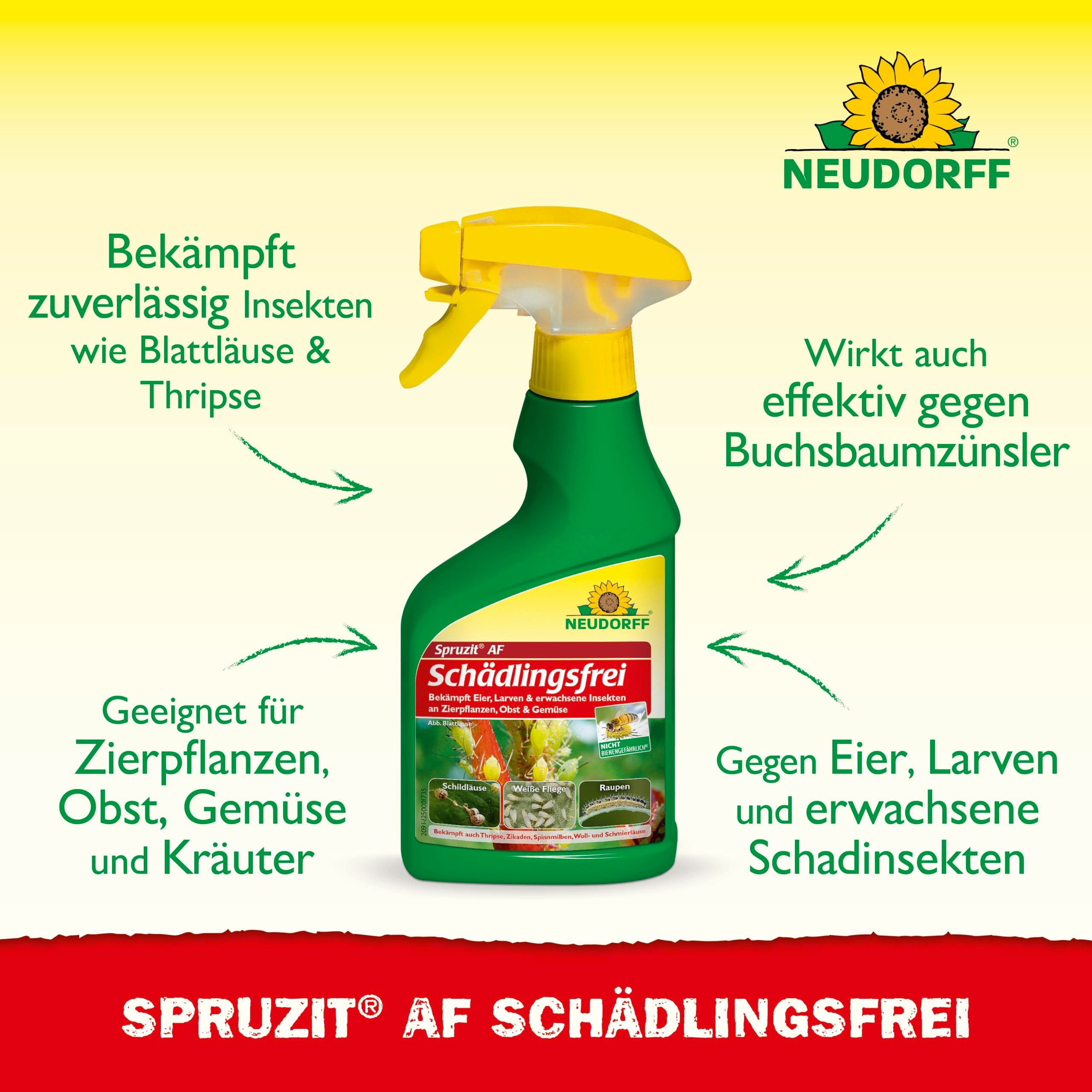 Neudorff Insektenspray Spruzit AF Schädlingsfrei 250 ml, 250 ml, Einsetzbar an Zierpflanzen, Gemüse, Obst und Kräutern, Schädlinge: Buchsbaumzünsler, Blattläuse, Thripse biologisch bekämpfen