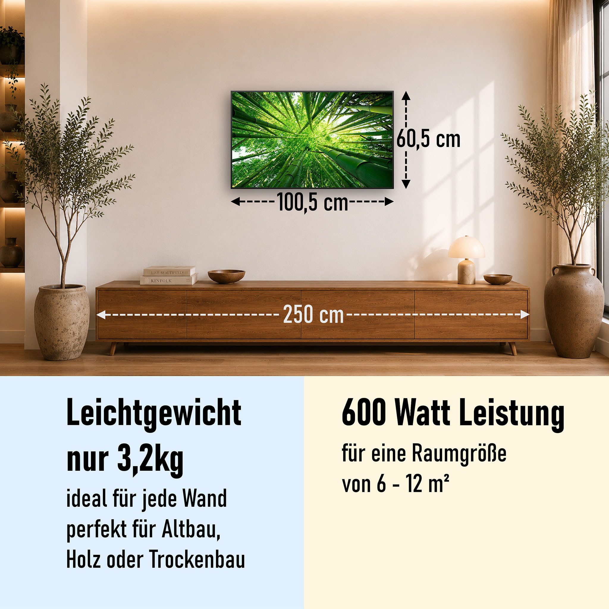 STEINFELD Heizsysteme Infrarotheizung Bild 600W, 100x60cm, Made in Germany, 7J Garantie, mit Thermostat, viele Motive