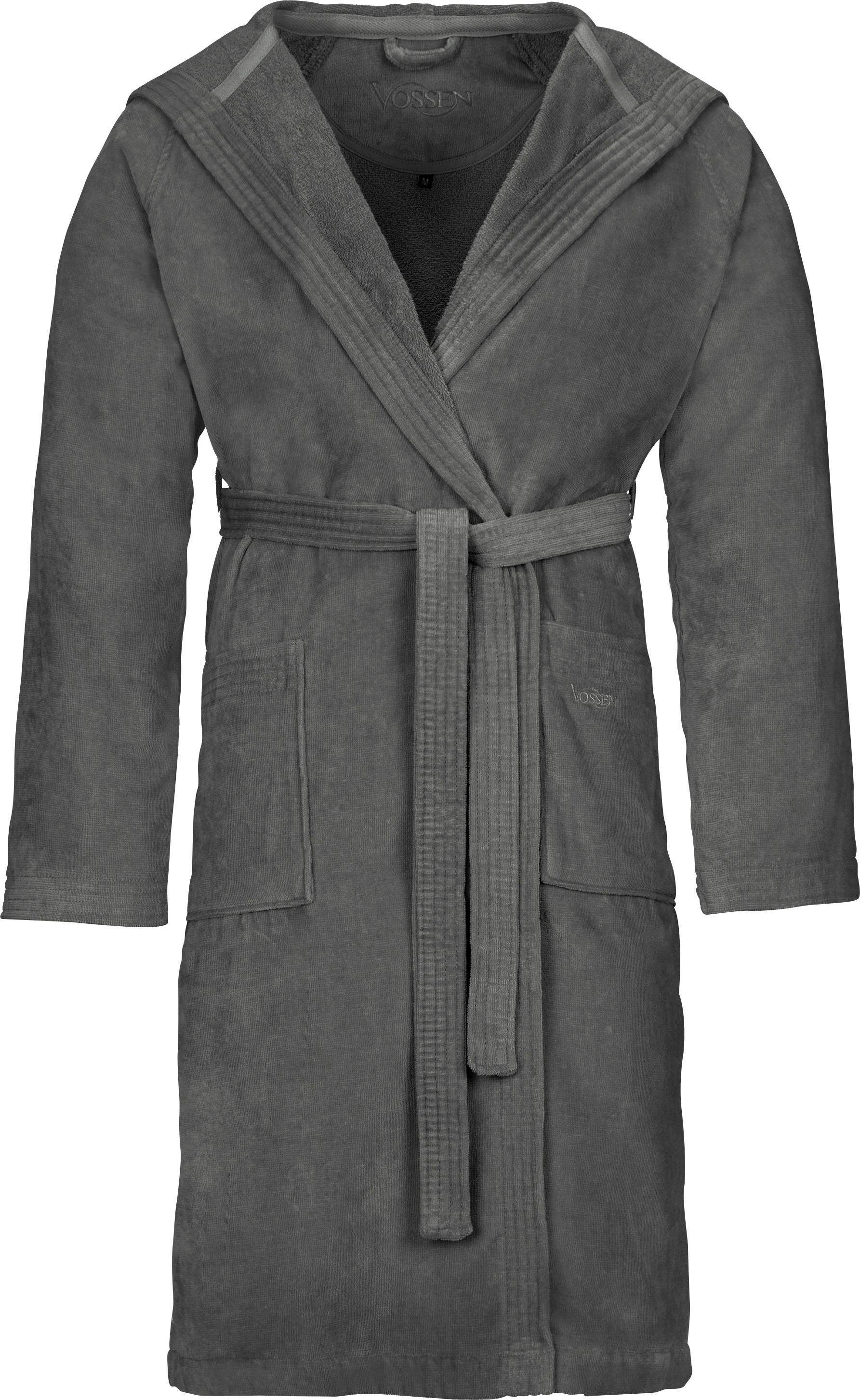 Vossen Unisex-Bademantel Texas, ideal für Sauna & Spa, Hotelbademantel, Morgenmantel, Kurzform, Webvelours, Kapuze, Gürtel, für Damen & Herren