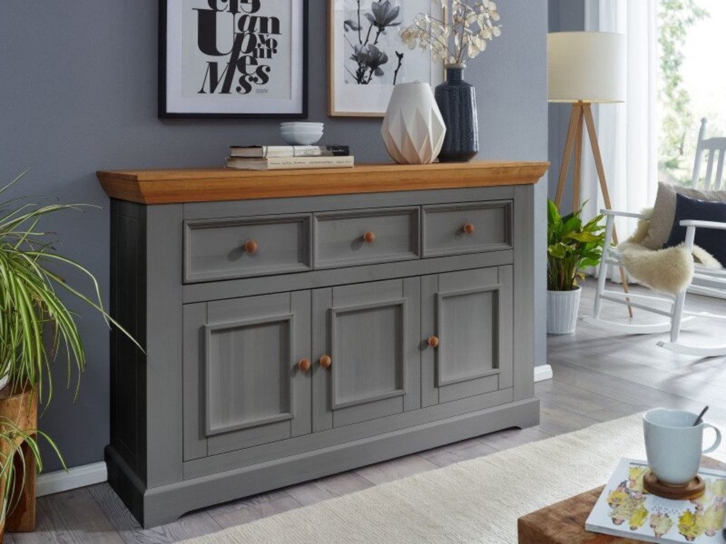 Main Möbel Sideboard 149x94cm "Zürich II" Kiefer massiv grau WZ-0133