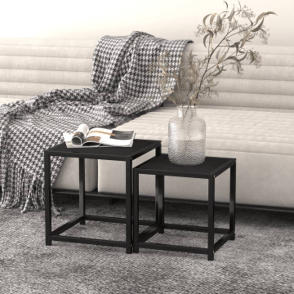 vidaXL Satztisch aus MDF, pulverbeschichteter Stahl in Schwarz. (Set)