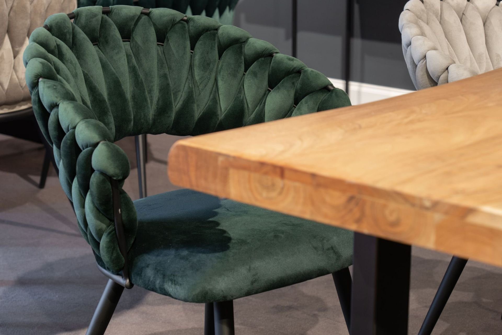 dasmöbelwerk Stuhl Esszimmerstuhl Liv Flechtoptik Samt Grün Armlehnenstuhl Designerstuhl