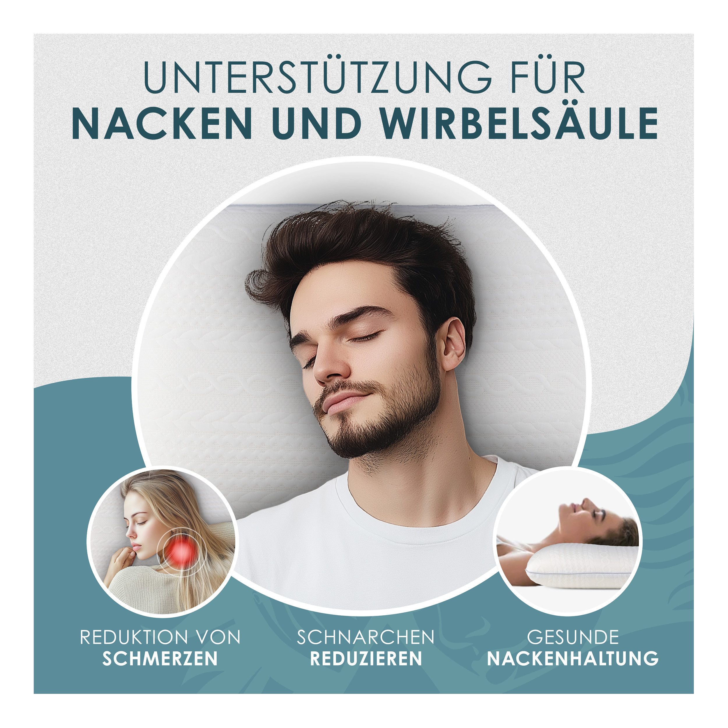 NTG Nutzfahrzeug Technik GmbH Kopfkissen Orthopädisches Memory Foam Kopfkissen Ergonomisches Nackenstützkissen, Atmungsaktiv, Ergonomisch, Hypoallergen, Kissenbezug Waschbar