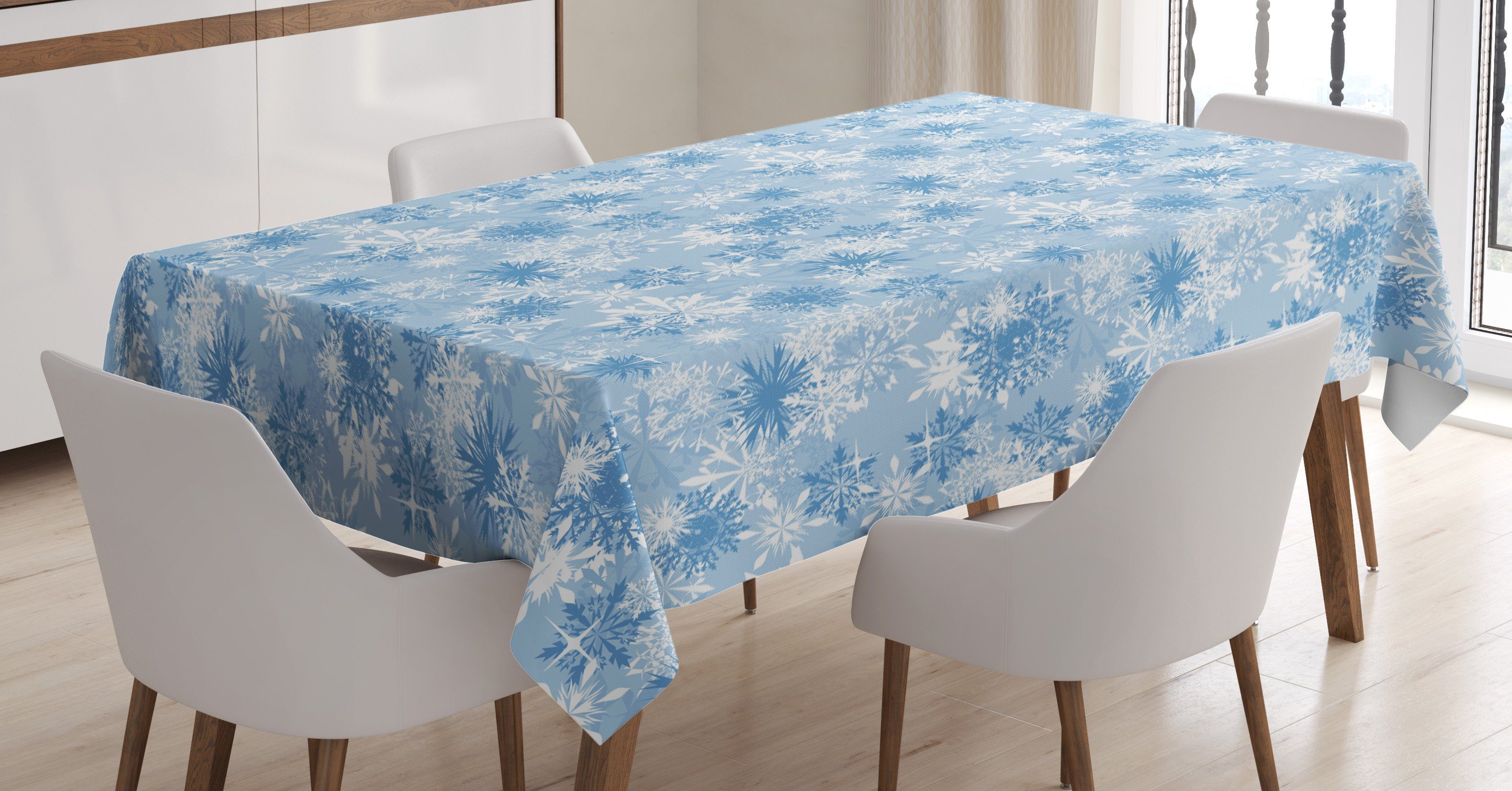 Weihnachtssaison Bereich Abakuhaus Klare Tischdecke Schneeflocke Für Außen den Farben, Waschbar Farbfest geeignet