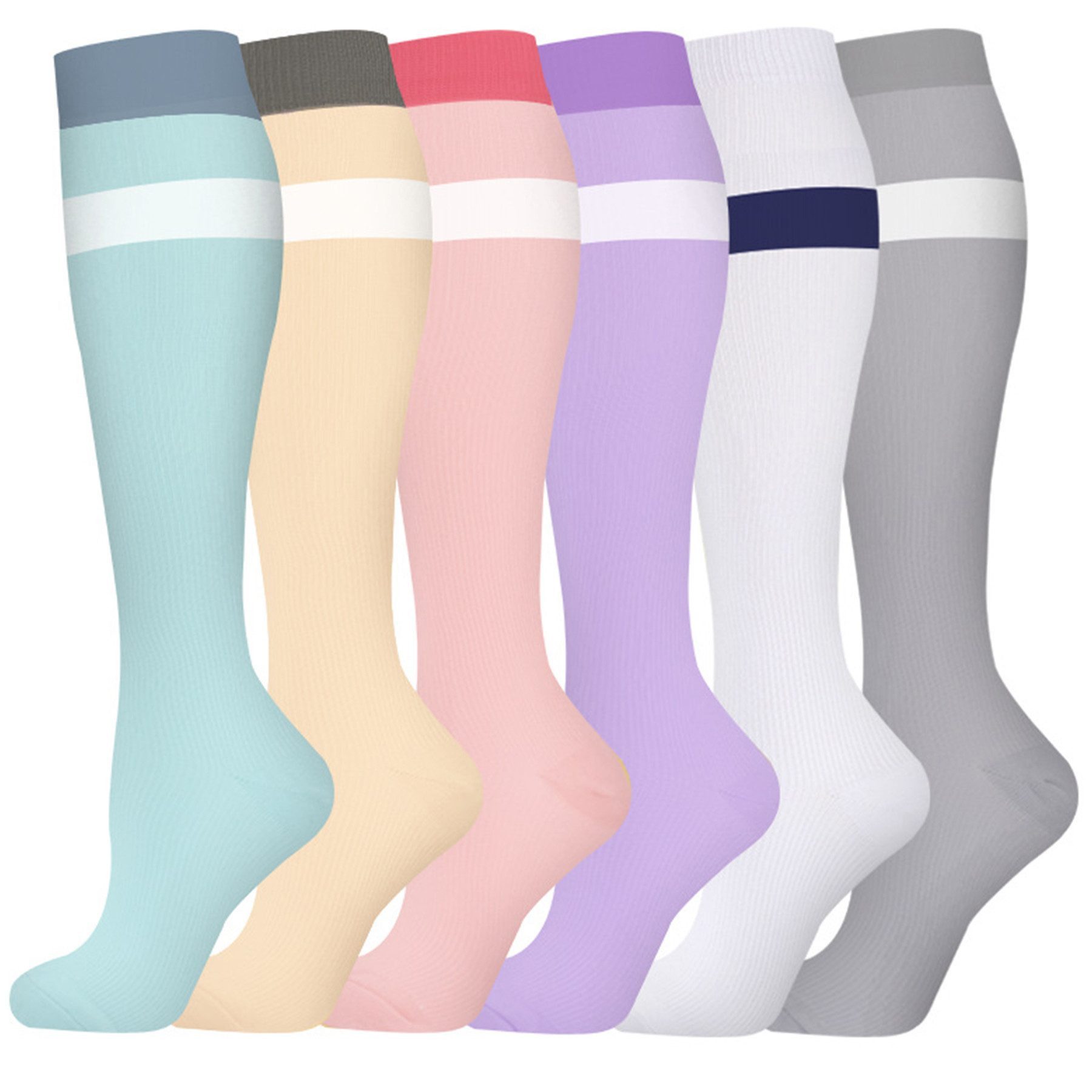 Mutig Kompressionsstrümpfe 6 Paar Lange Kompressionssocken für Damen & Herren (Sportsocken & Reisesocken, Bequem und Elastisch) Ideal für Sport, Reisen und Alltag
