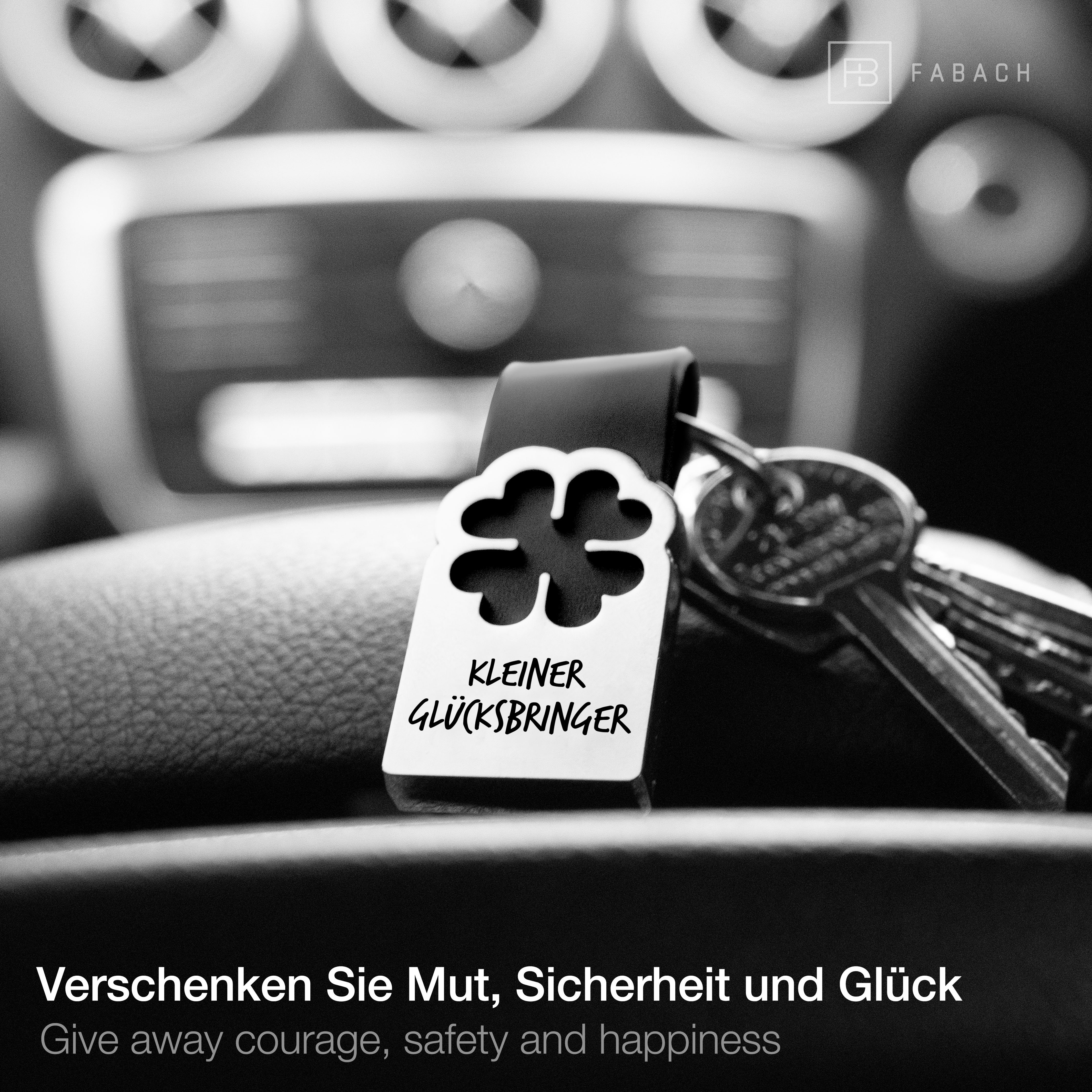 FABACH Schlüsselanhänger Leder mit Kleeblatt und Gravur - Viel Erfolg - Viel Glück Geschenk – Bild 4 von 4