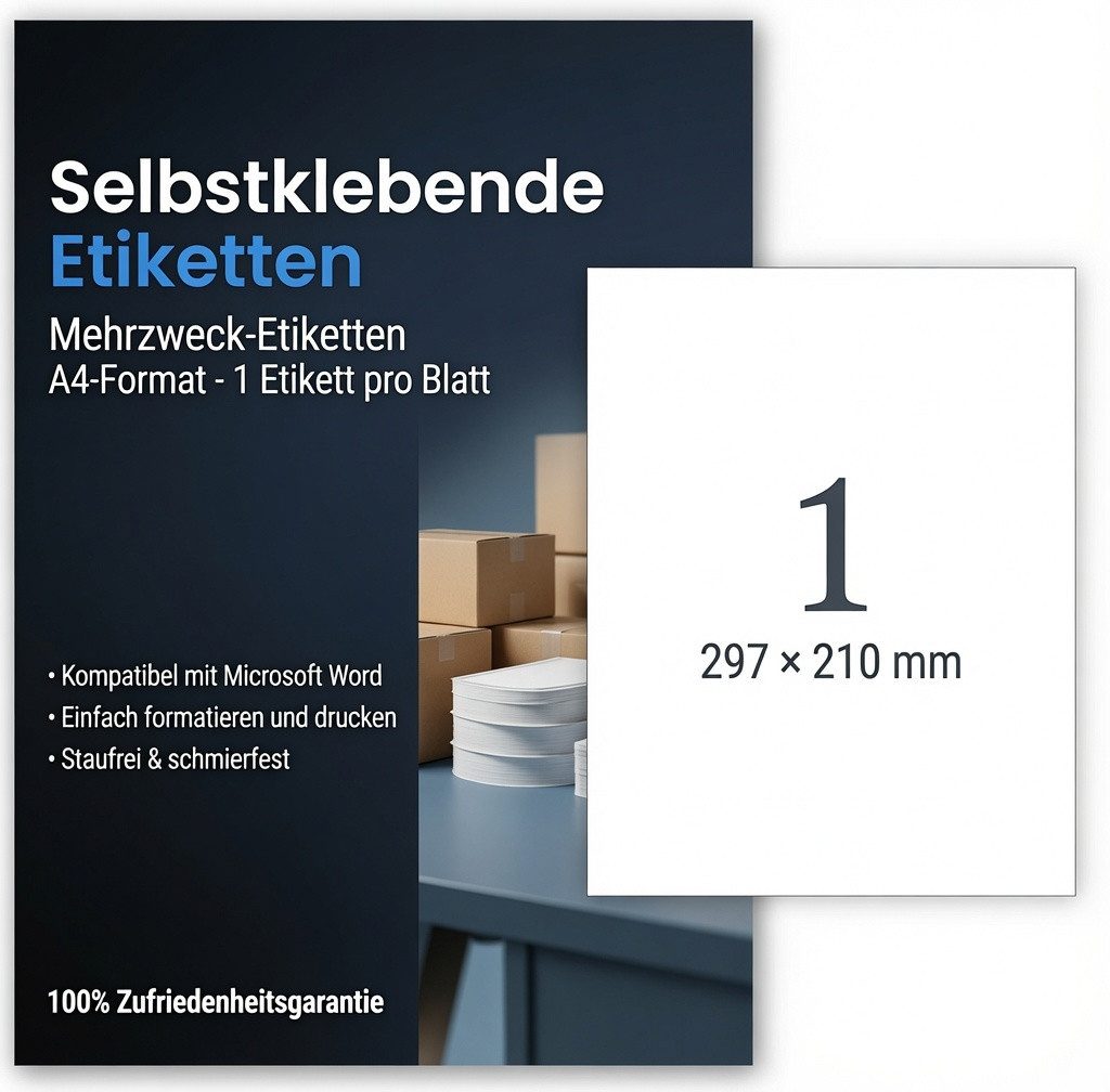 MORRENT Etiketten Etiketten Premium A4, weiß 210x297 mm Papier matt 100 blatt
