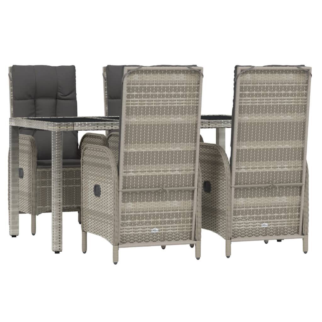 vidaXL Garten-Essgruppe 5-tlg. Garten-Essgruppe mit Kissen Grau Poly Rattan, (1-tlg)