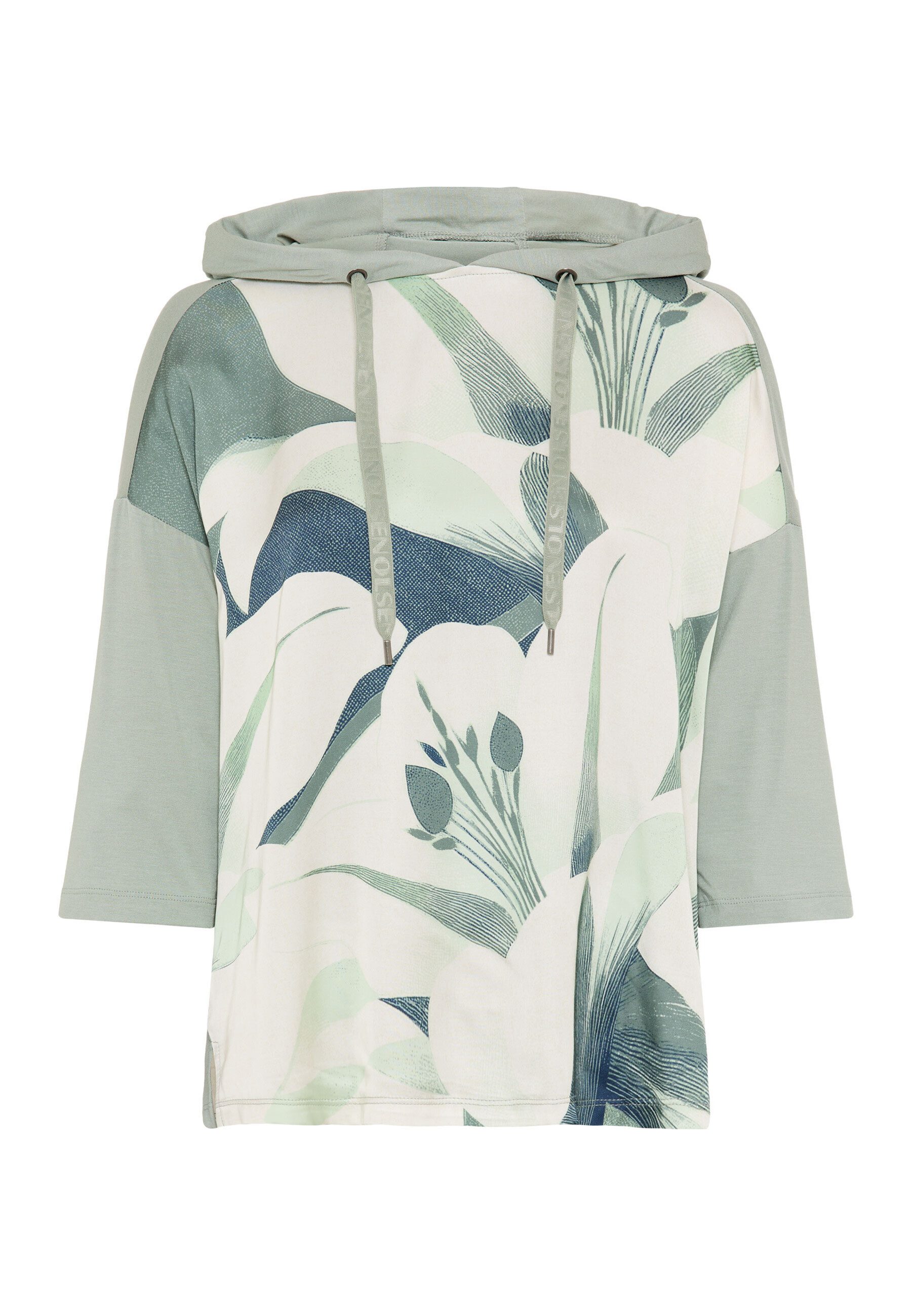 Olsen T-Shirt im Material-Mix mit Kaputze