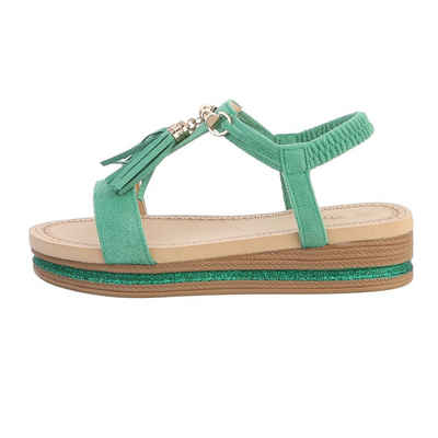 Ital-Design Damen Freizeit Riemchensandalette Keilabsatz/Wedge Keilsandaletten in Grün