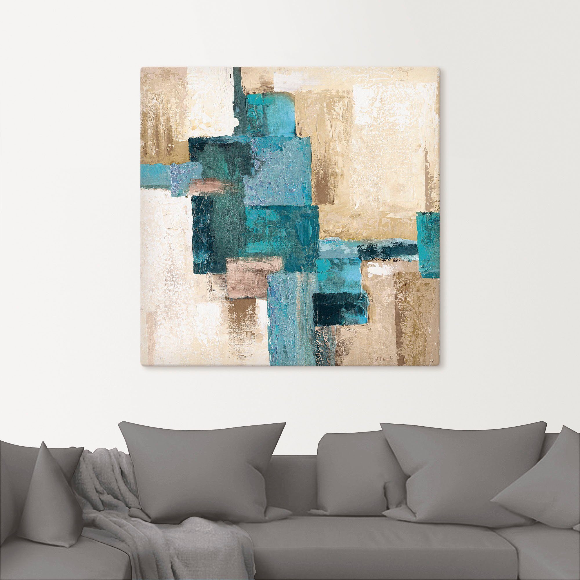 Artland Wandbild Abstrakte Karos beige-türkis, Muster (1 St), als Leinwandbild, Poster in verschied. Größen