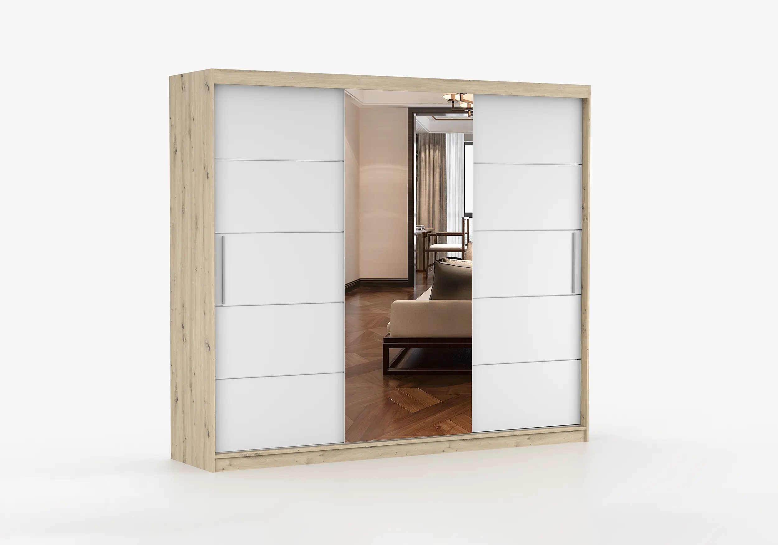 imoebel24 Schwebetürenschrank ALBA I A 250 cm - Artisan / Weiss Matt günstig online kaufen
