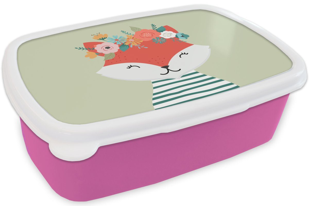- Brotbox Sommer - rosa Kunststoff Krone, Kinder, Snackbox, Fuchs MuchoWow (2-tlg), Erwachsene, Mädchen, Brotdose Lunchbox für Kunststoff,