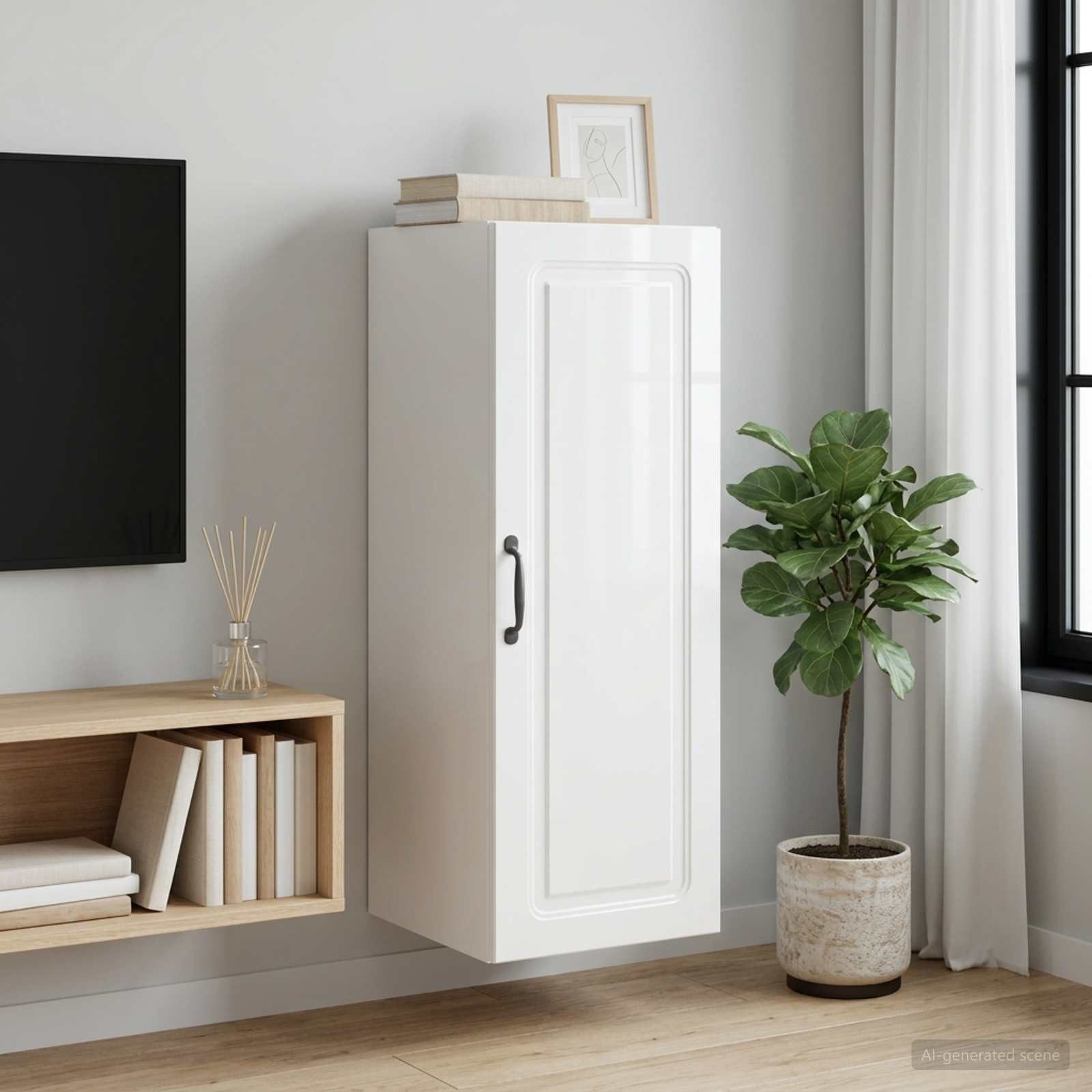 furnicato Hängeschrank Wandmontierter Stauraumschrank 33 x 34,5 x 90 cm Weiß (1-St) Höhenverstellbares Regal-Hängeschrank mit viel Stauraum für Büro