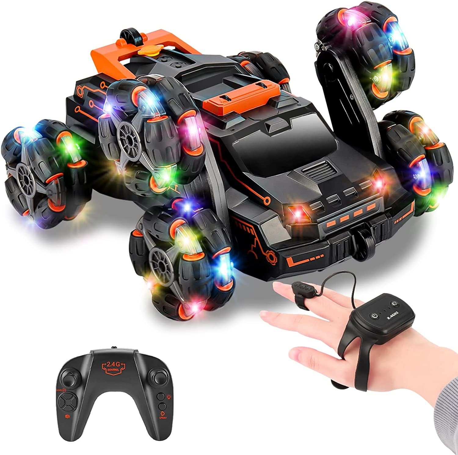 AKKEE RC-Auto Ferngesteuertes Auto für Kinder (1-tlg., 2,4 GHz 360° Drehung Ferngesteuertes Auto für Kinder), 4WD mit Licht und Sprühen