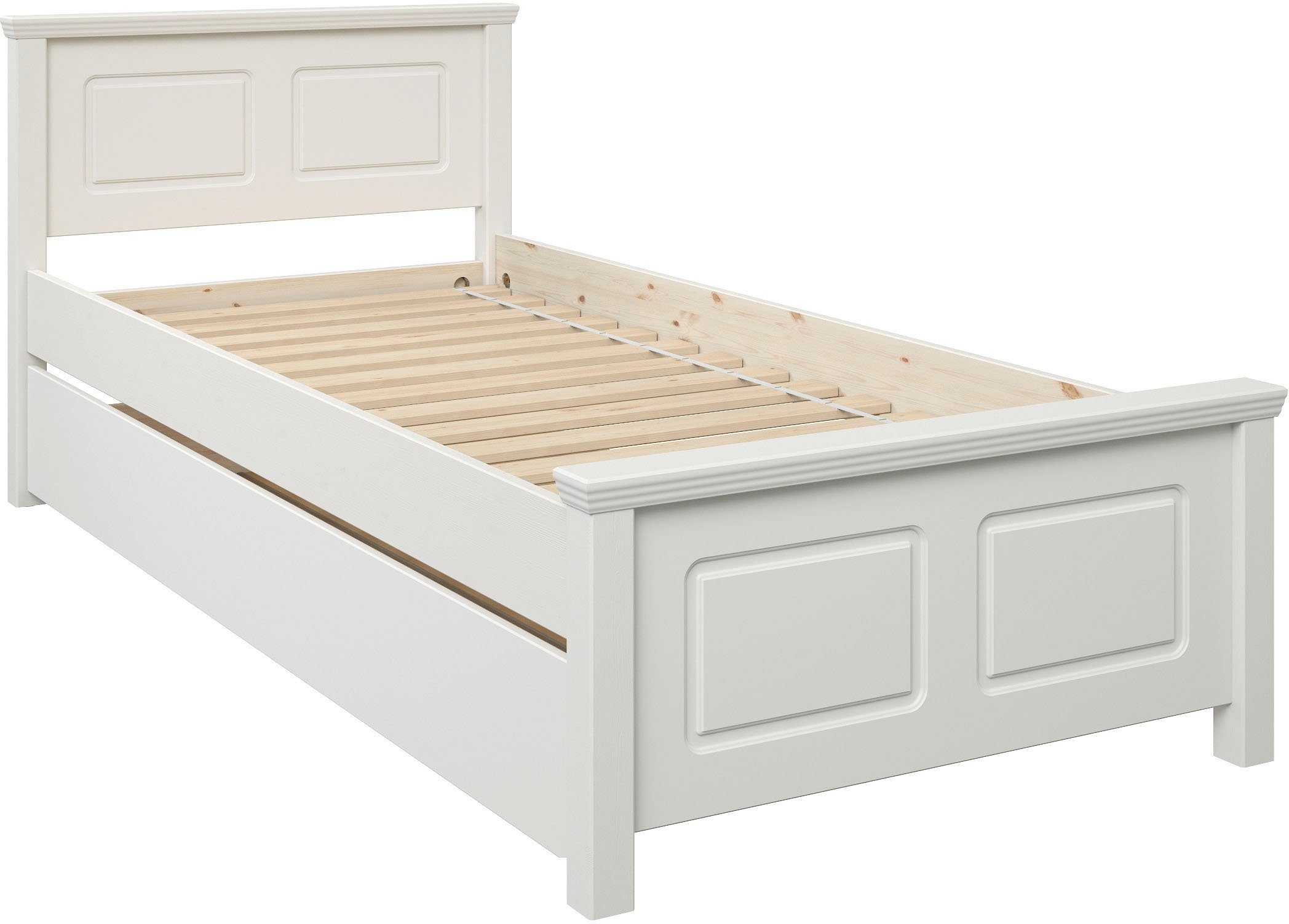 Lüttenhütt Bett "ERIK ", optional mit Schublade, in mehreren Größen, zertifiziertes Massivholz, Landhausstil mit Kassettenoptik