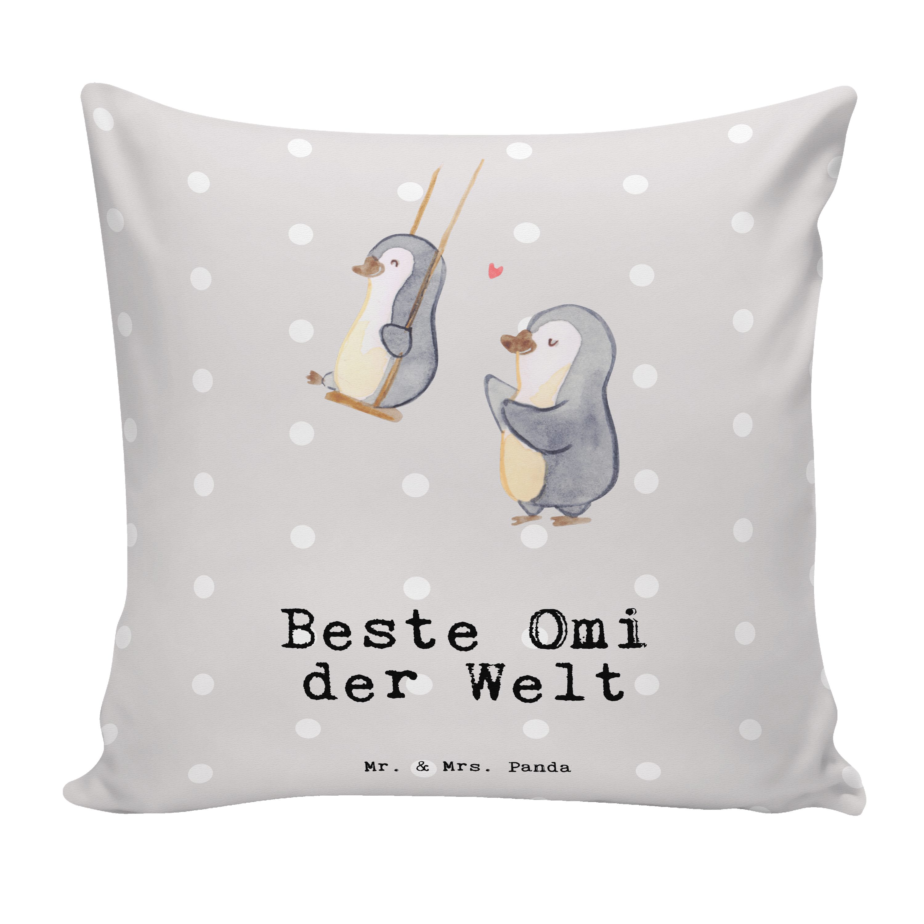 Mr. & Mrs. Panda Dekokissen Pinguin Beste Omi der Welt - Grau Pastell - Geschenk, Kissenhülle, Ko