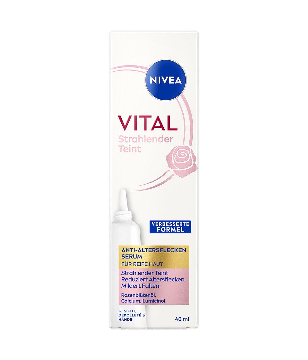 Nivea Gesichtsserum VITAL Strahlender Teint 3in1 Beauty Serum 40ml, 1-tlg., korrigiert sichtbar Altersflecken