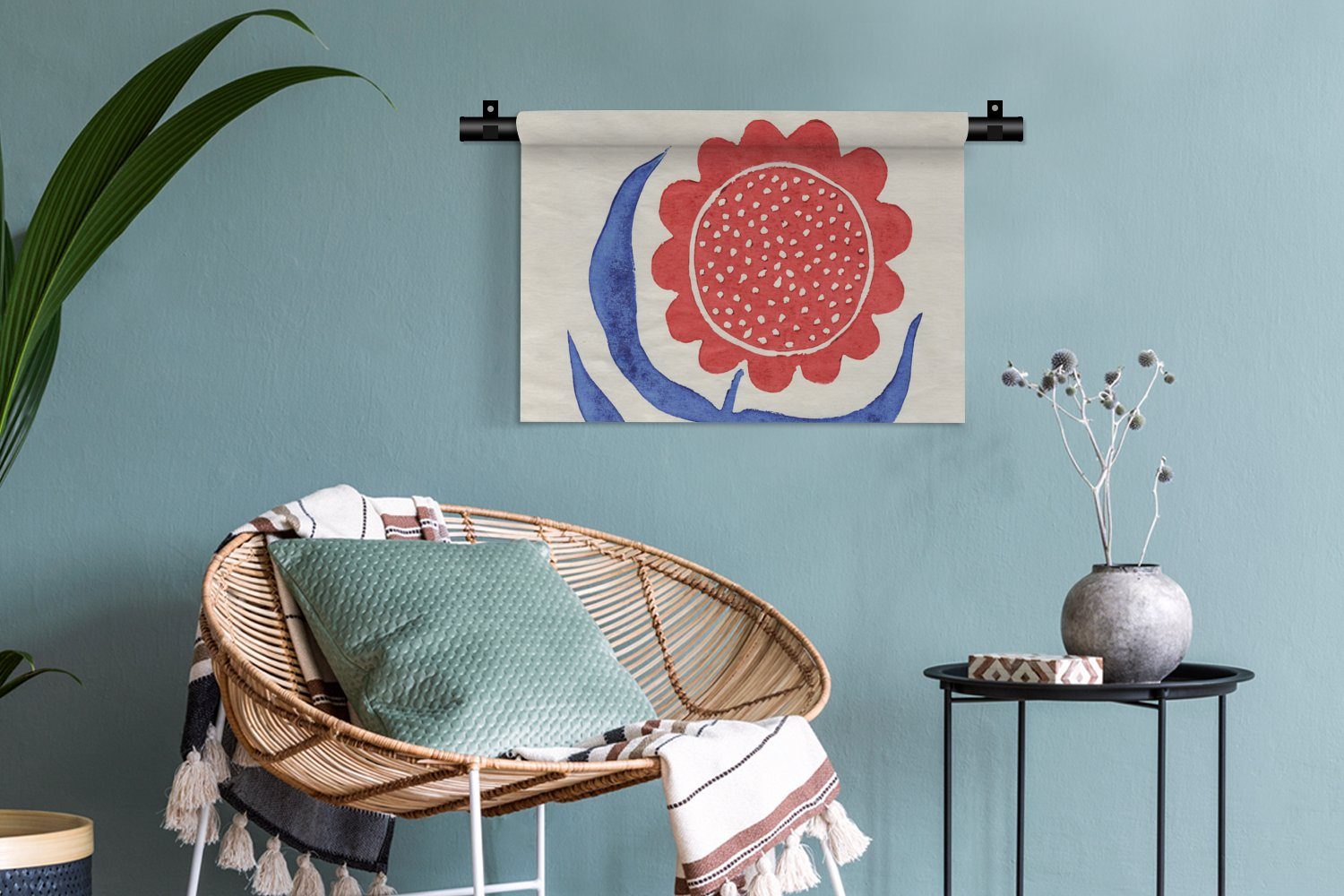 Wanddekoobjekt Blau, Pflanze MuchoWow Rot Kinderzimmer Wandbehang, Schlafzimmer, - Kleid, - Wanddeko für Blume Wohnzimmer, -