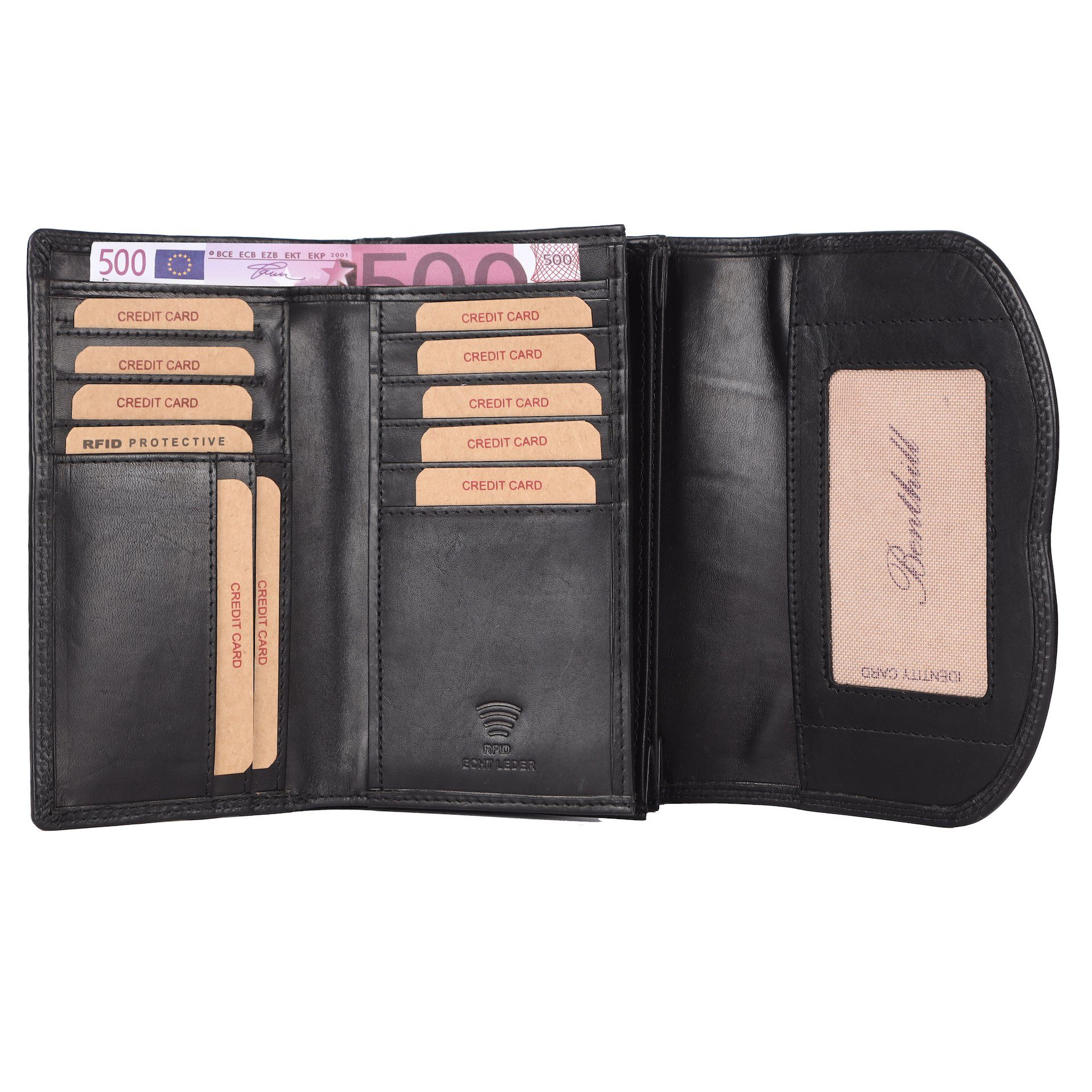 Benthill Geldbörse Damen Echt Leder Portemonnaie RFID Portmonee viel Kartenfächer Vintage, RFID-Schutz Kartenfächer Münzfach Reißverschlussfach