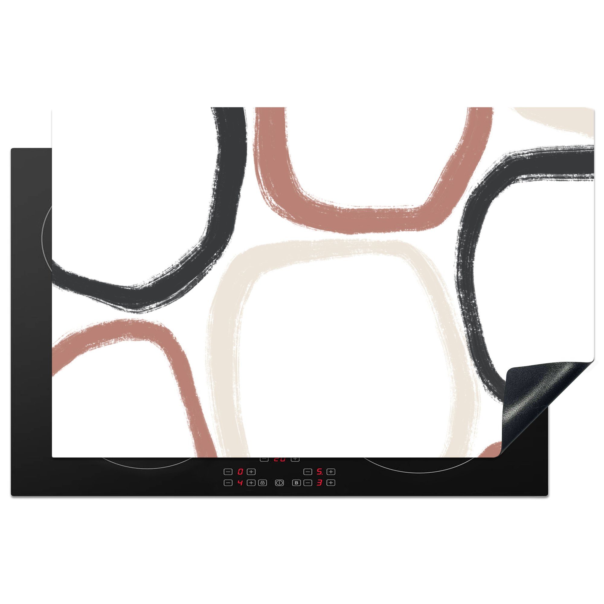 MuchoWow Herdblende-/Abdeckplatte Minimalismus - Geometrische Formen - Pastell - Muster, Vinyl, (1 tlg), 81x52 cm, Induktionskochfeld Schutz für die küche, Ceranfeldabdeckung