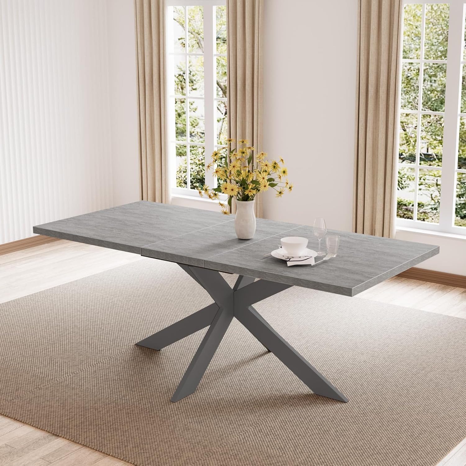 Jiexi Esstisch Tisch-und Stuhlset, Ausziehbarer Esstisch (130–170 cm) mit 4-6 Stühlen, ausziehbarer, hohe Härte, für 6 Personen