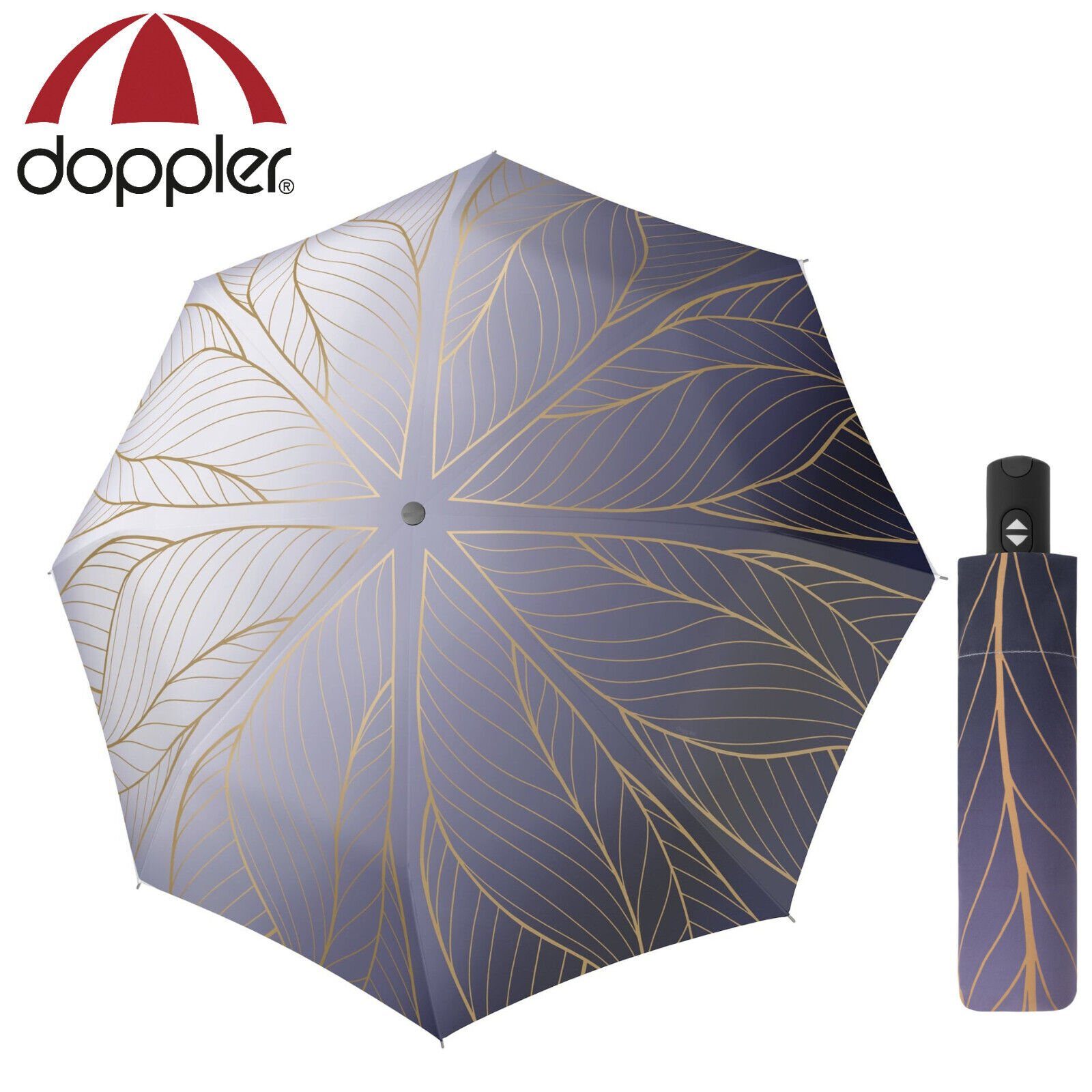 doppler® Taschenregenschirm Regenschirm magic carbonsteel 150km/h sturmsicher Golden Blue bis