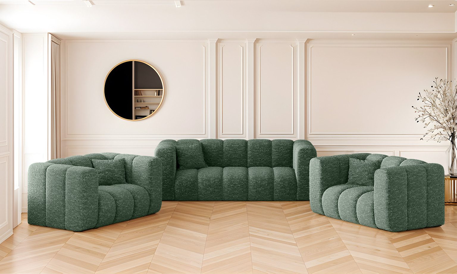 Kaiser Möbel Loungeset Sofagarnitur 2+1+1 Couchgarnitur serie Grand Stoff Haga und Salvador