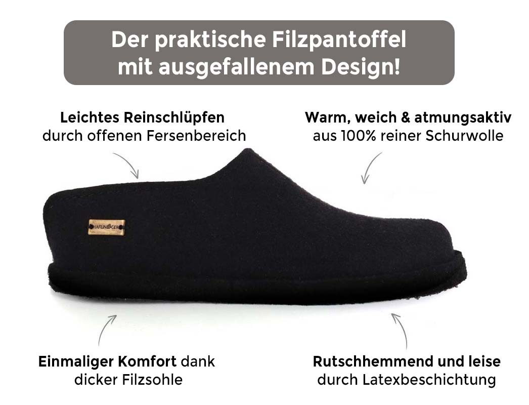 Haflinger Filz-Pantoffel aus reiner Schurwolle Hausschuh ausgefallenes Design