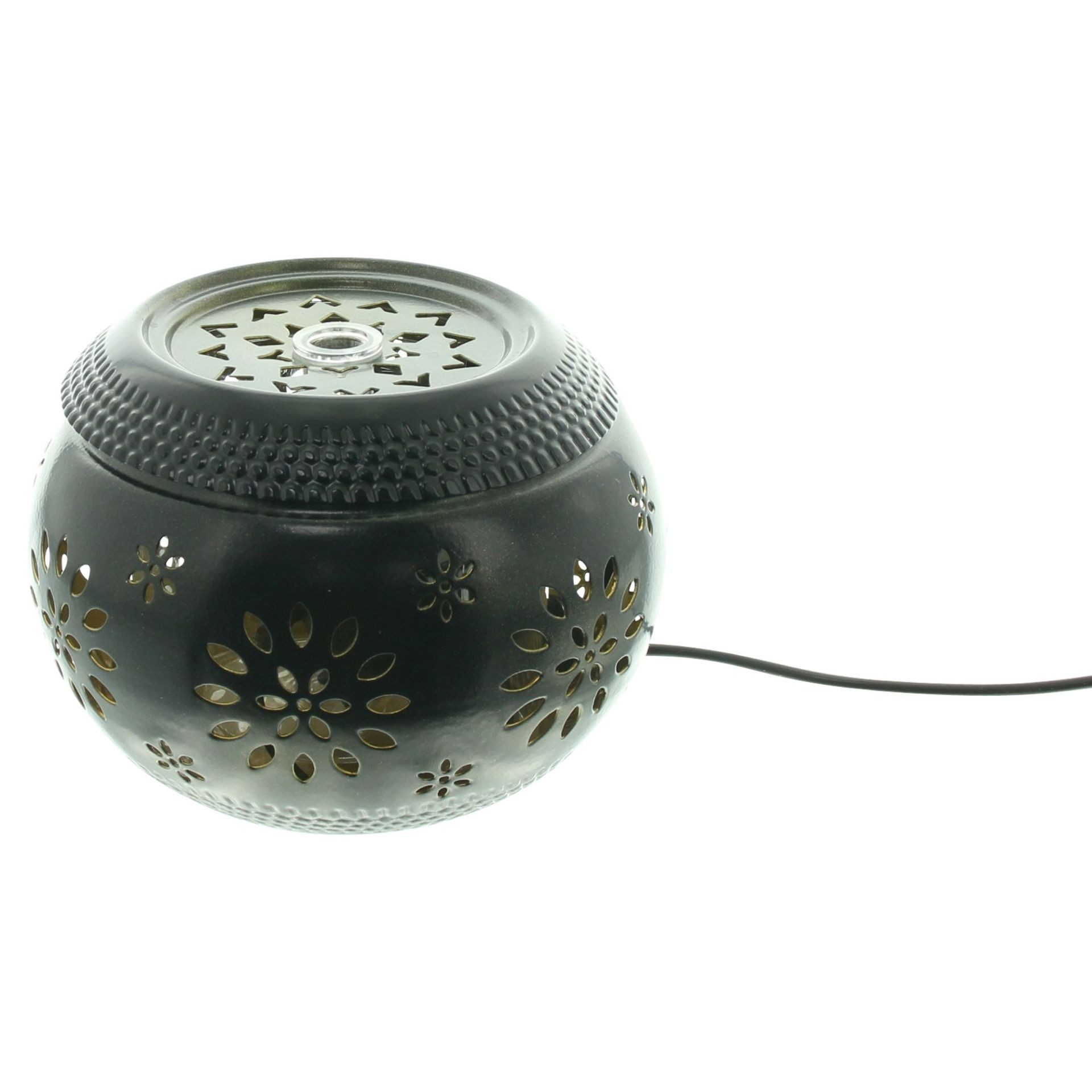Dekoleidenschaft Gartenbrunnen "Blüten" Tischbrunnen aus Metall schwarz, Brunnen mit LED Beleuchtung, Springbrunnen Ø 15 x 10 cm, Outdoor Gartenbrunnen