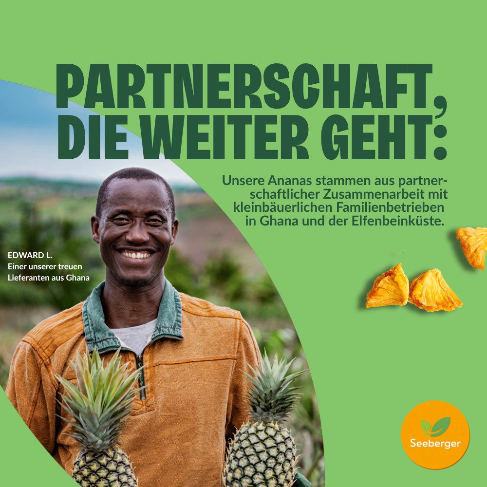 Seeberger Snacks Trockenfrüchte Seeberger getrocknete Ananas ungezuckert Multipack – 6×100 g fairtrade, 6 x