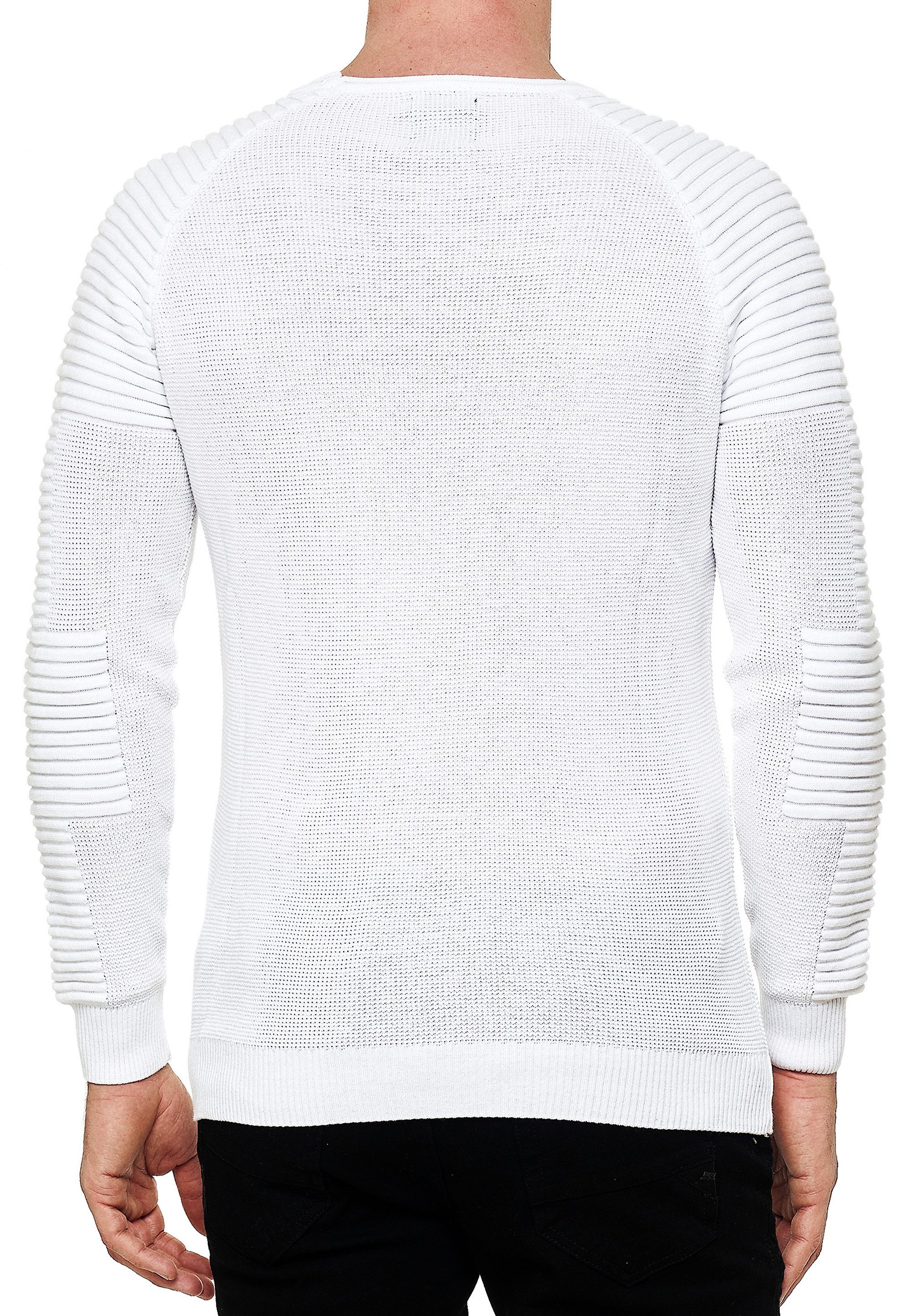 R-NEAL Rundhalspullover Fein-Strick Slim-Fit Biker Strick-Pullover günstig online kaufen