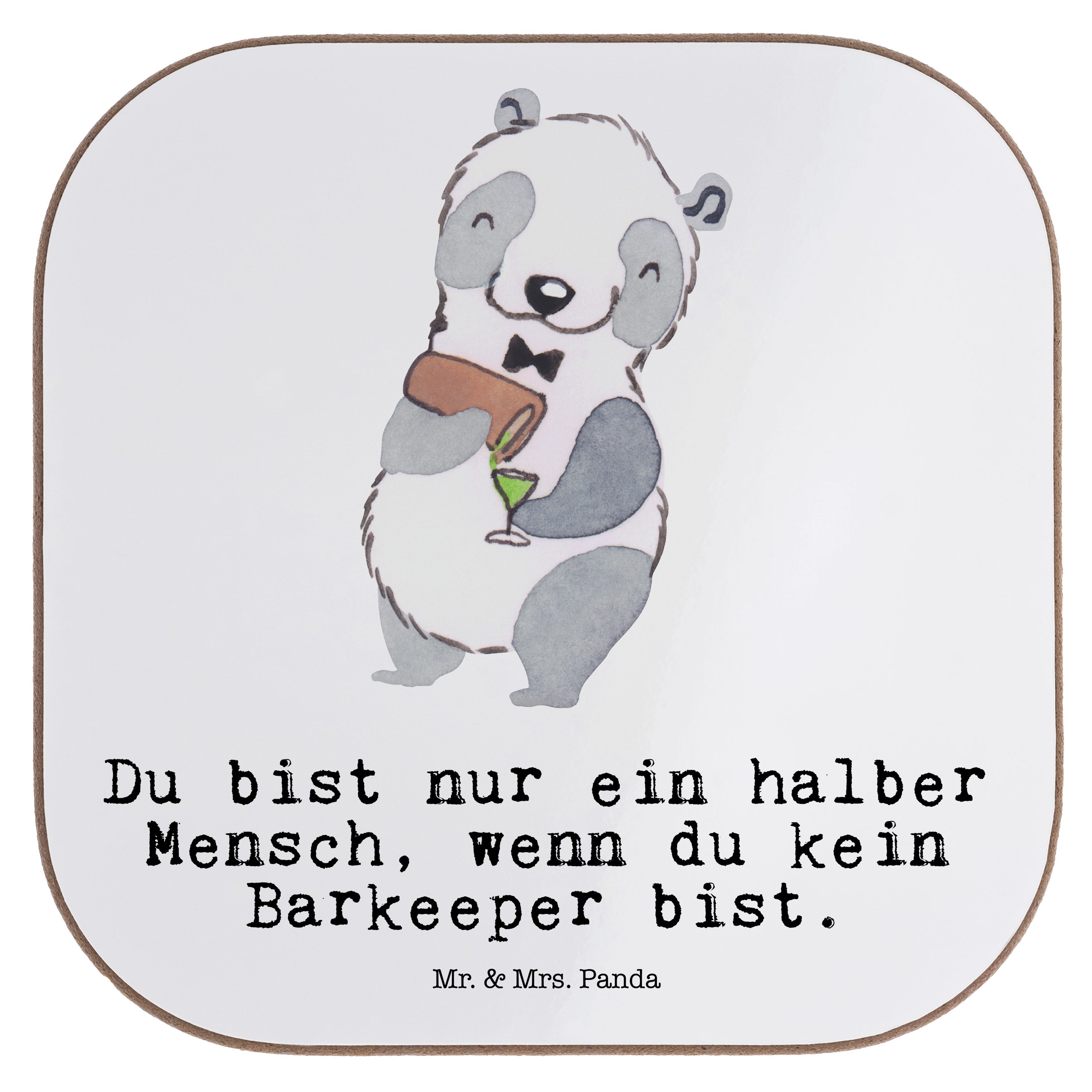 Mr. & Mrs. Panda Getränkeuntersetzer Barkeeper mit Herz - Weiß - Geschenk, Rente, Abschied, Bierdeckel, Ko, 1-tlg.