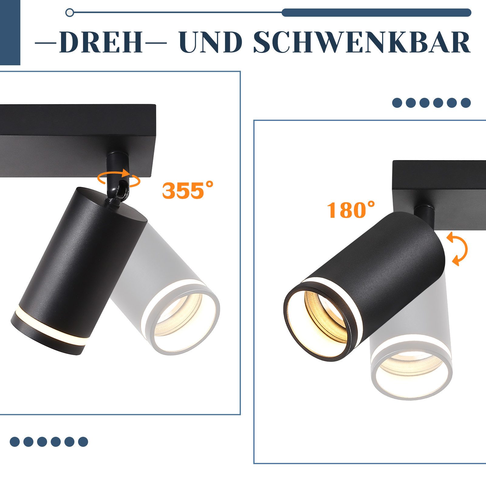 ZMH Deckenstrahler 3 Flammig Schwarz/Weiß Deckenleuchte Schwenkbar 355° Sch günstig online kaufen