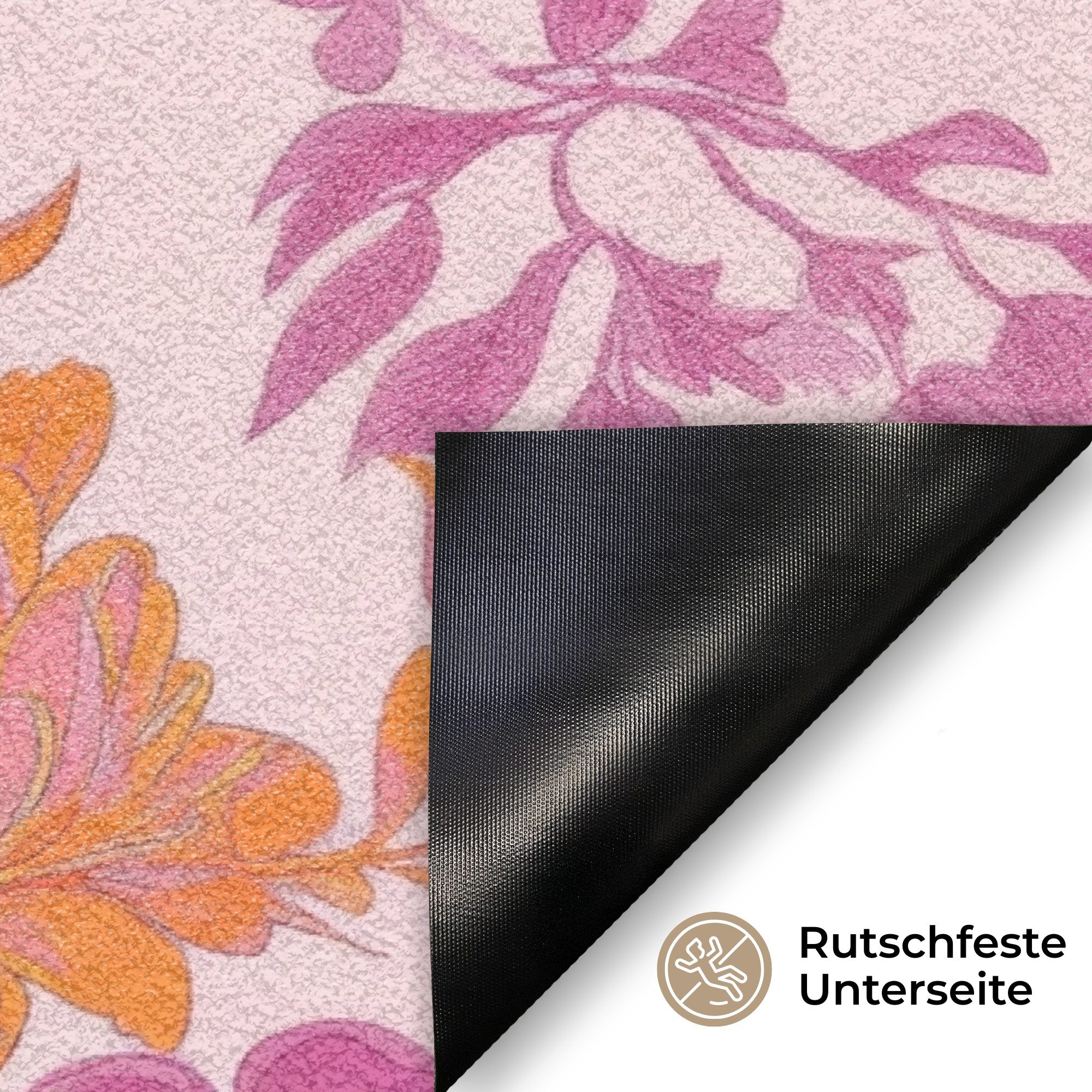 MuchoWow Fußmatte Florales Muster - Rosa - Orange - Blumen, Rechteckig, innen Schmutzfangmatte, Tür, Schmutzfänger Flur, Teppich 60x40 cm