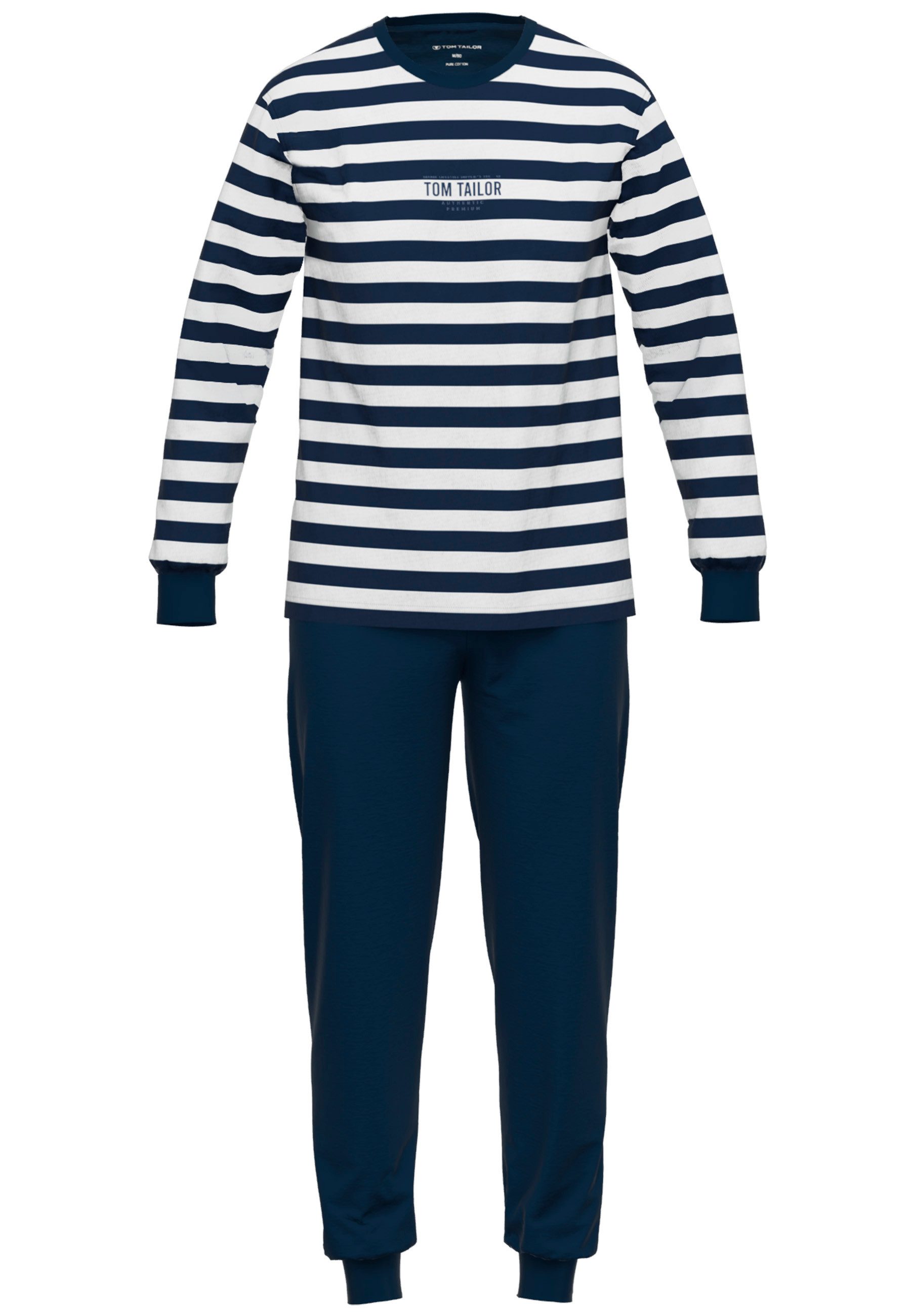 TOM TAILOR Schlafanzug Milos (2 tlg) Langarm, Rundhalsausschnitt, gestreift, basic, Baumwolle