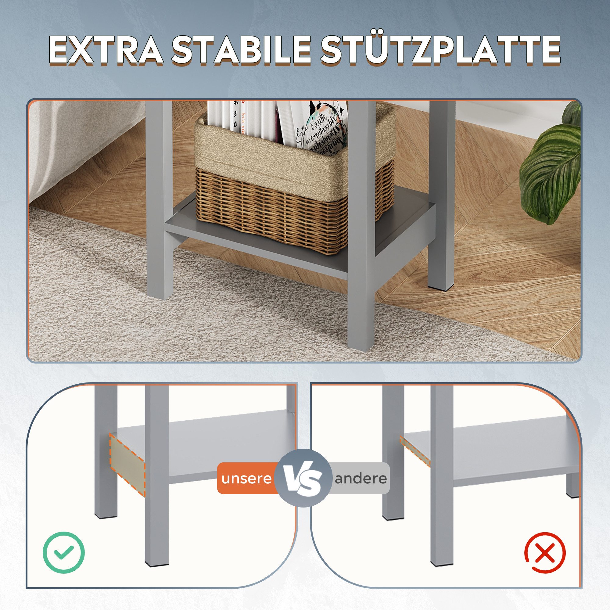 WLIVE Nachttisch Nachttisch mit Schublade und Ablage, Beistelltisch Holz 40×30×60,6cm (1 Tisch), schmal, offenes Fach