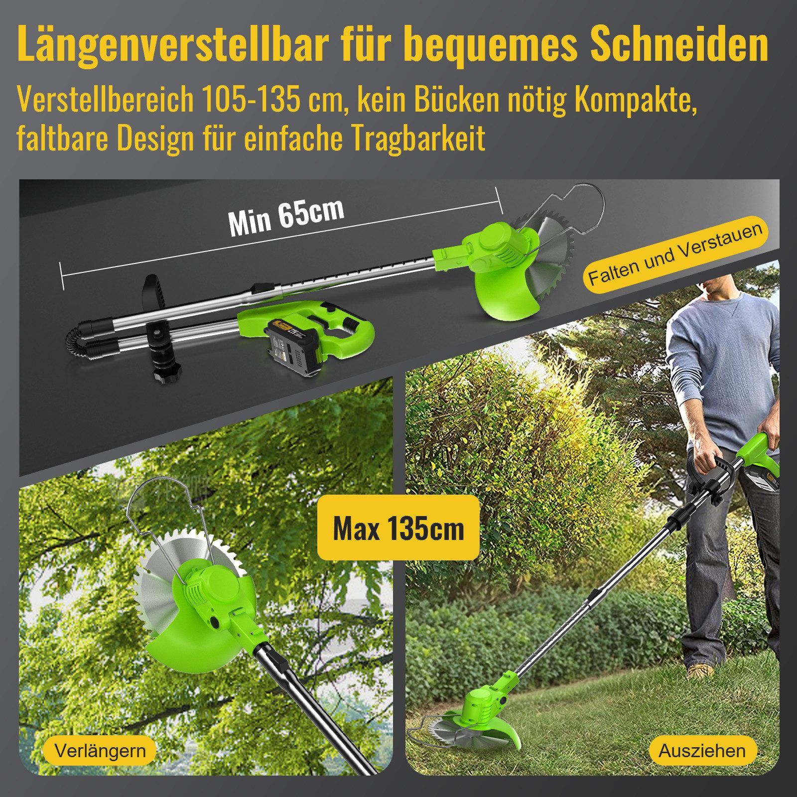 Thumbnail - CONENTOOL Akku-Rasentrimmer 21V Rasentrimmer mit Akku und Ladegerät, 15 cm Arbeitsbreite Messer, Trimmer Freischneider S...
