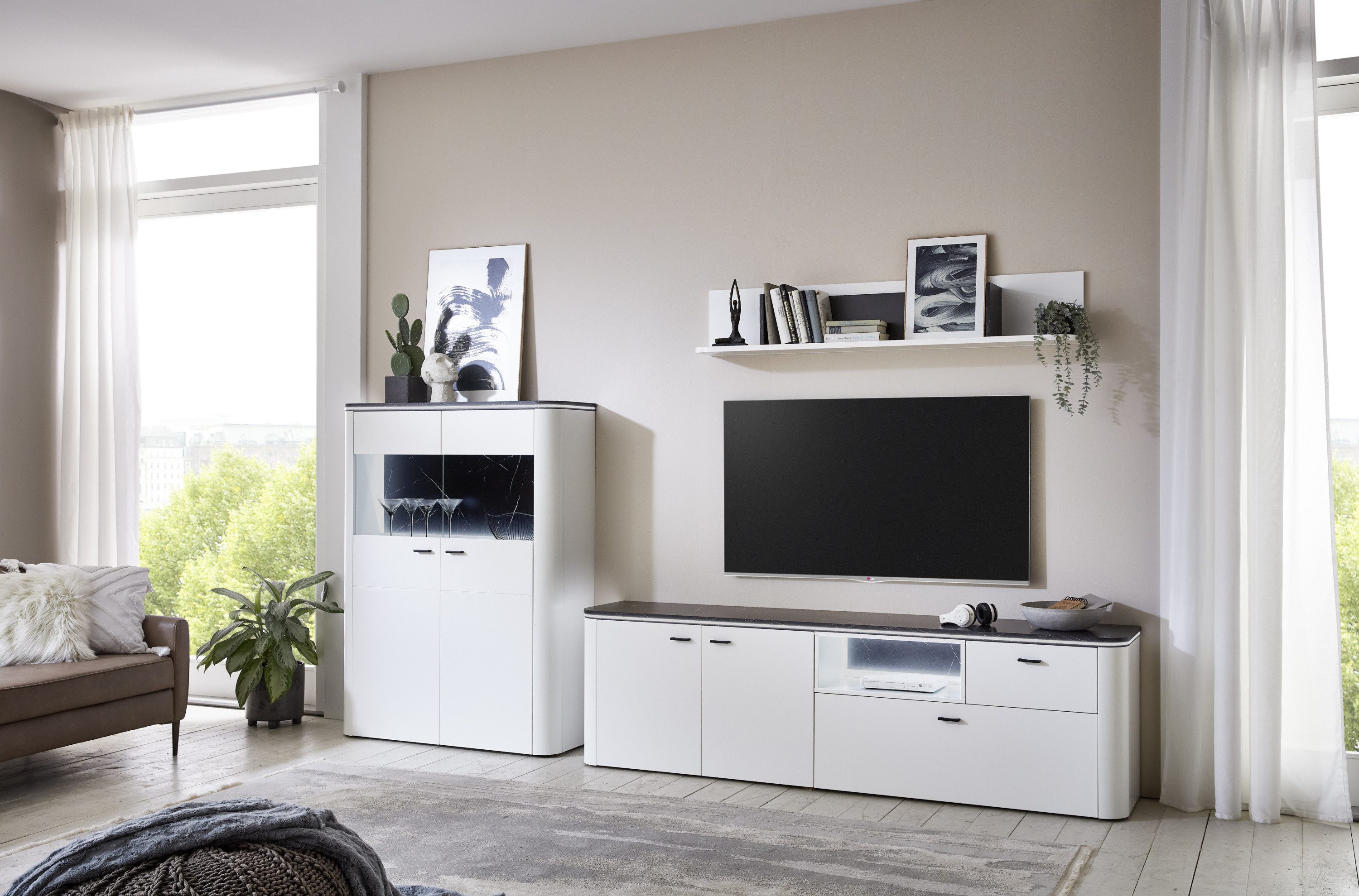 HARPER Wohnwand Wohnwand HARPER IRINGA BHT 339x182x42 cm weiß Anbauwand