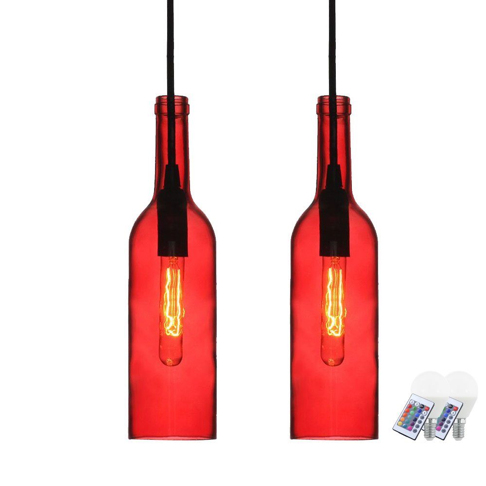 etc-shop LED Pendelleuchte, Leuchtmittel inklusive, Flaschen dimmbar Warmweiß, Fernbedienung Pendel Decken Set Lampen 2er Farbwechsel