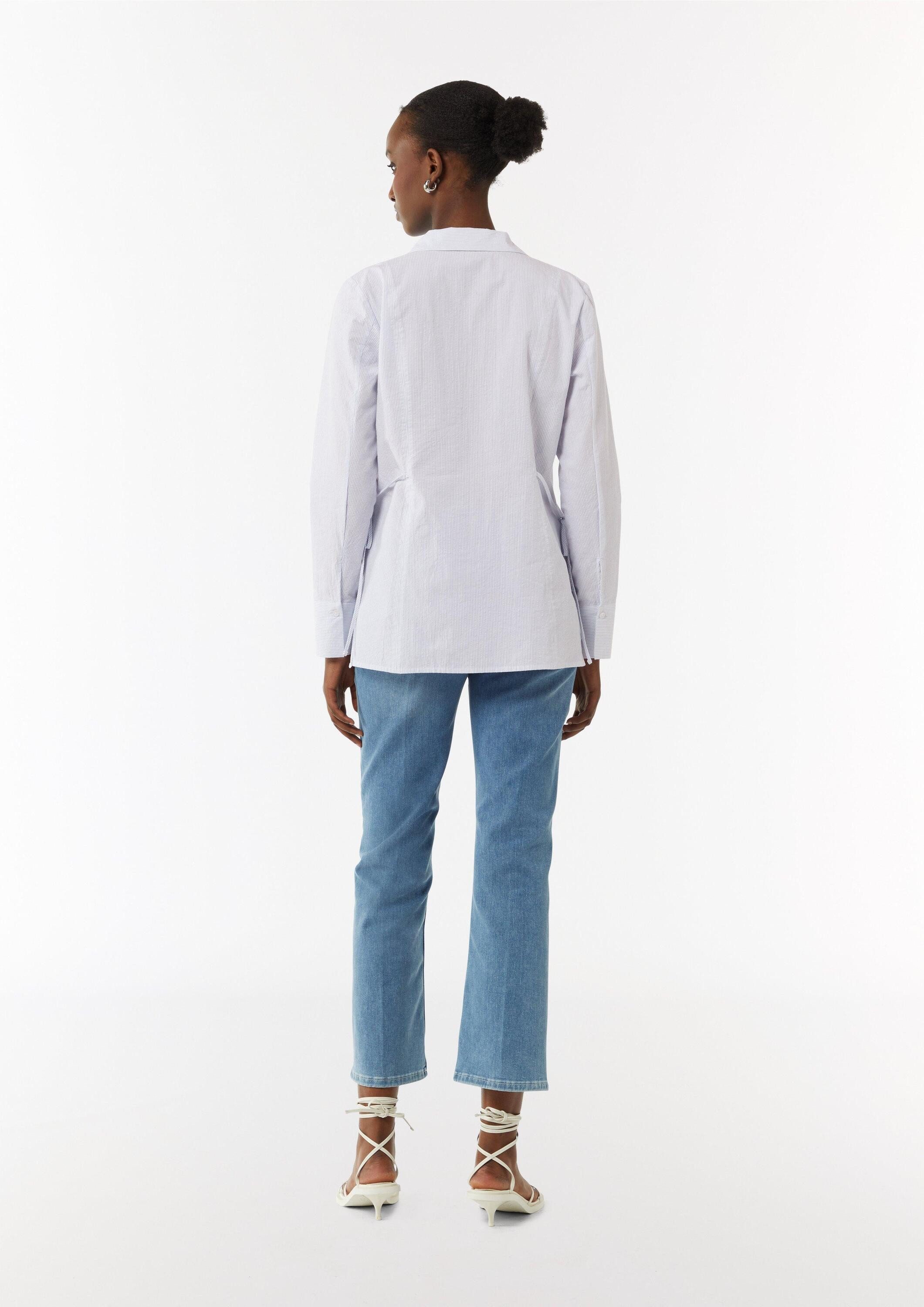 comma Langarmbluse Bluse Baumwollbluse im Slim Fit mit Bindedetails