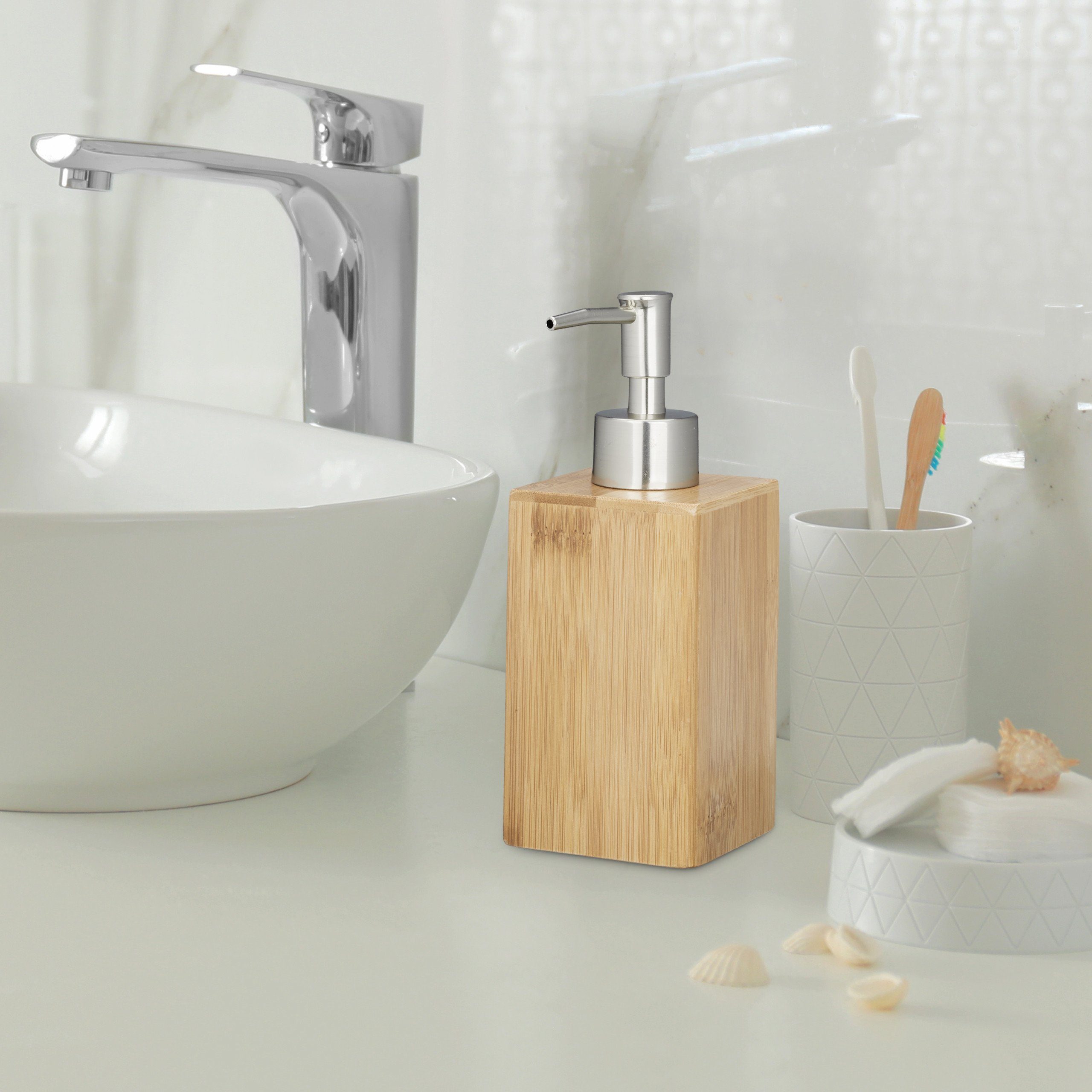 relaxdays Seifenspender Bambus eckig günstig online kaufen