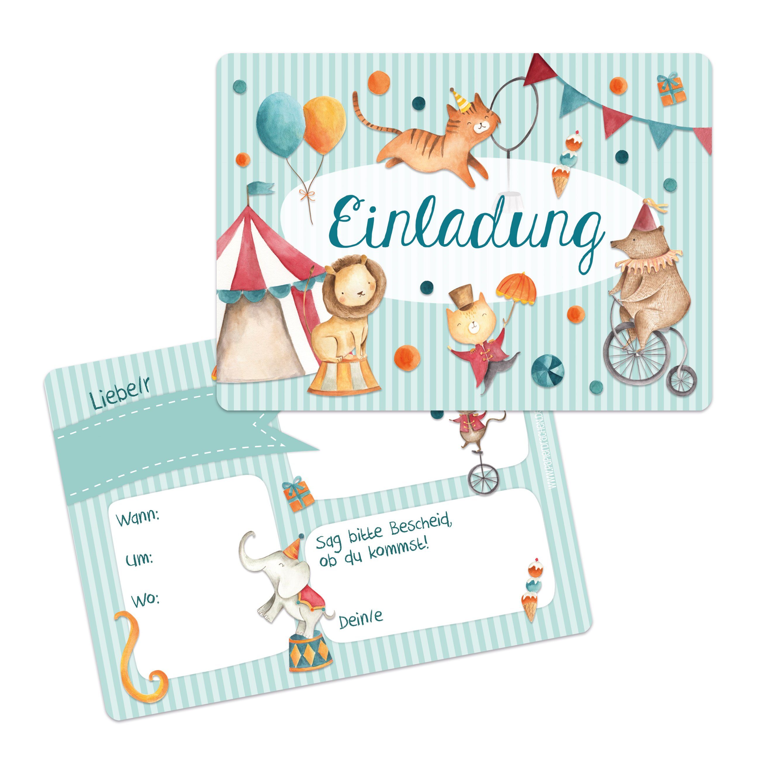 PAPIERDRACHEN Einladungskarten 12 Einladungskarten in 5 verschiedenen Motiven erhältlich, Made in Germany