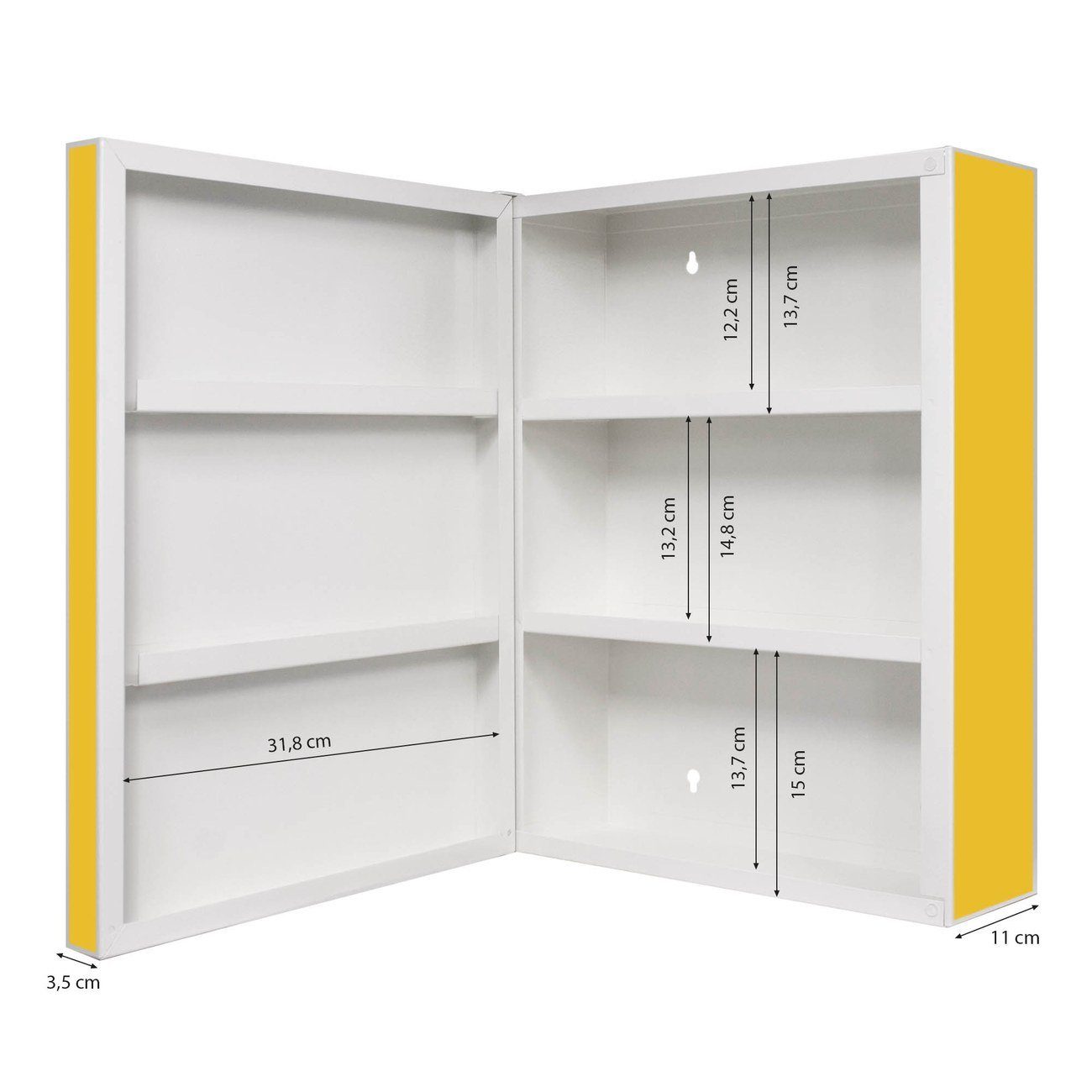 Fächer) Stahl (abschließbar, 15cm Briefkasten Gelb Medizinschrank 35 x und x 3 banjado kleine weiß 46 2 große