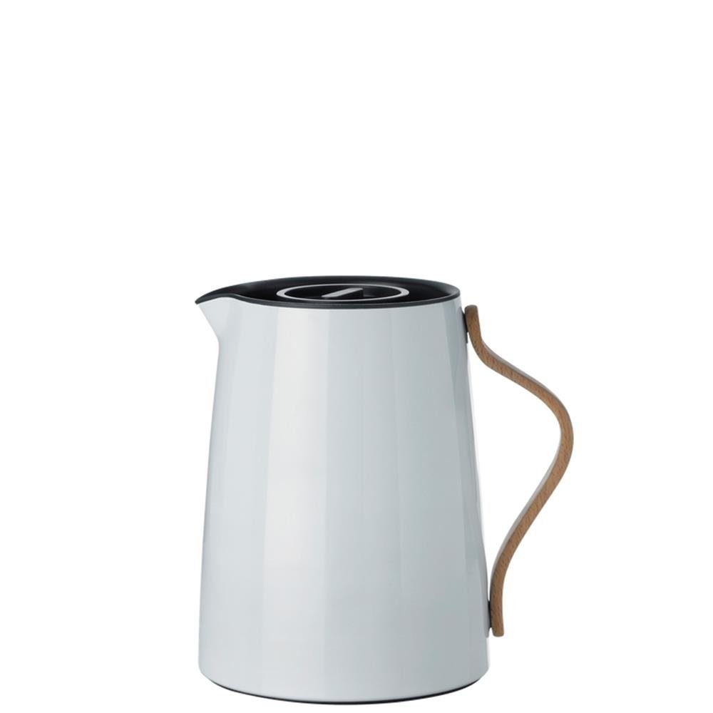 Stelton Isolierkanne Emma, 1 Liter, Blau, Stylische Teekanne mit Buchenholzgriff