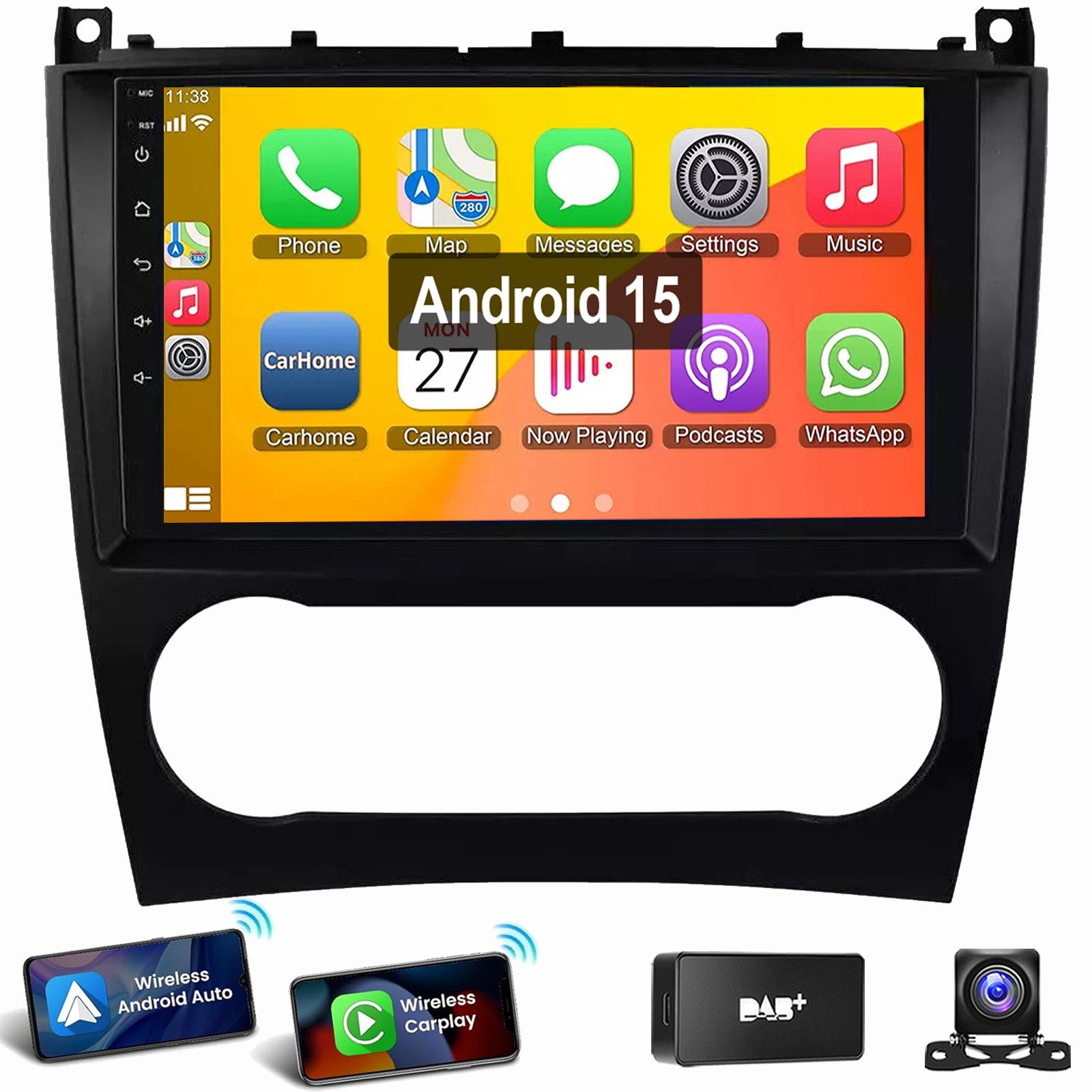 ESSGOO Für Mercedes Benz C-Klasse W203 W209 2005-2009 Android 15 Autoradio (RDS, Digitalradio (DAB), FM, AM, Carplay Android Auto GPS Navi WIFI BT)