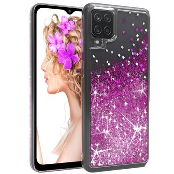 EAZY CASE Handyhülle Liquid Glittery Case für Samsung Galaxy A12 6,5 Zoll, Bumper Case Back Cover Glitter Glossy Handyhülle Etui Violett Lila