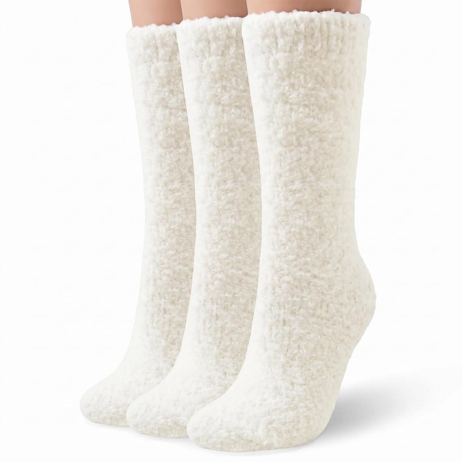 LuxusKollektion Kuschelsocken Kuschelsocken Damen Wadenlang Flauschig Warm Weiß 3 Paar