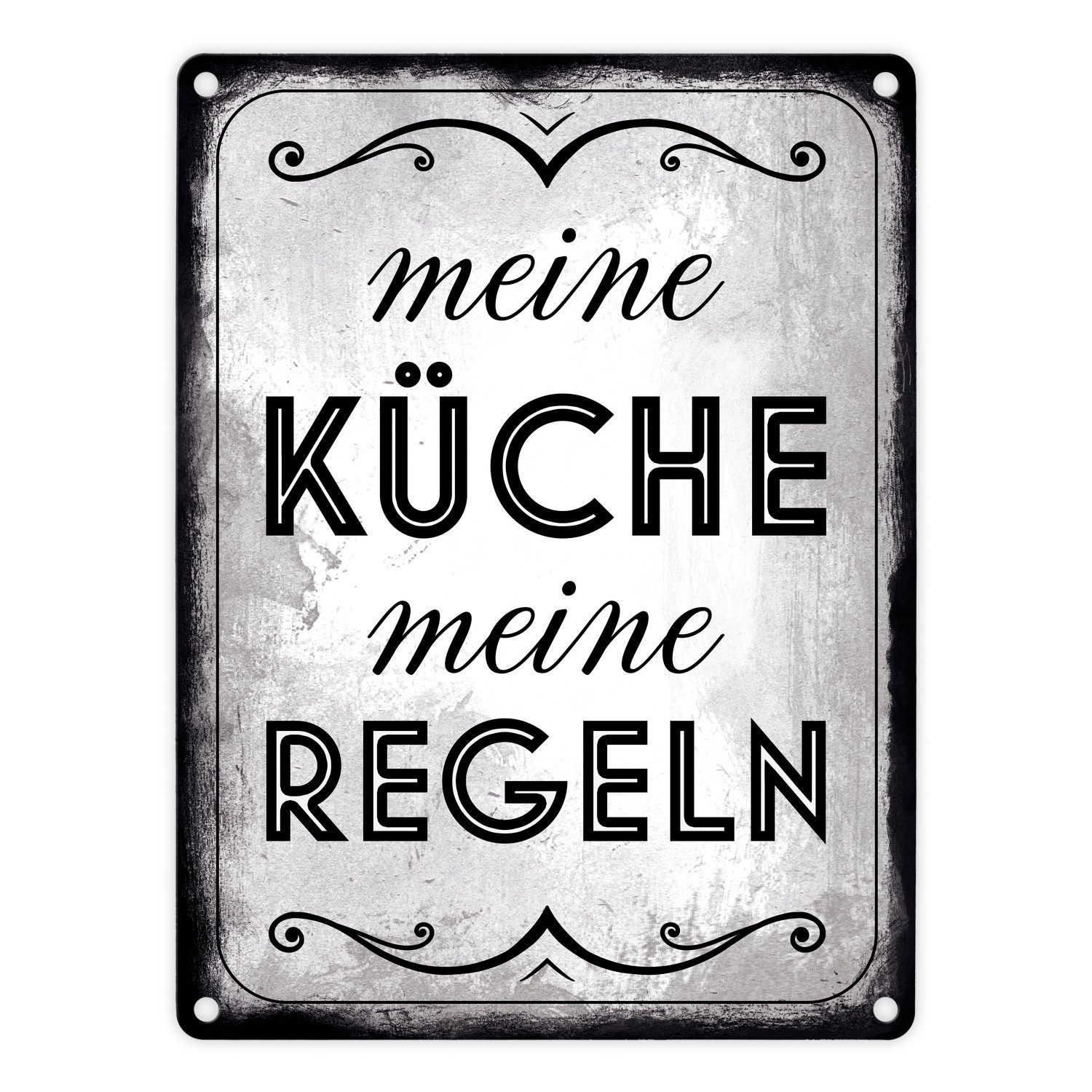 Metallschild Meine Küche meine Regeln Retro Metallschild in 15x20 cm